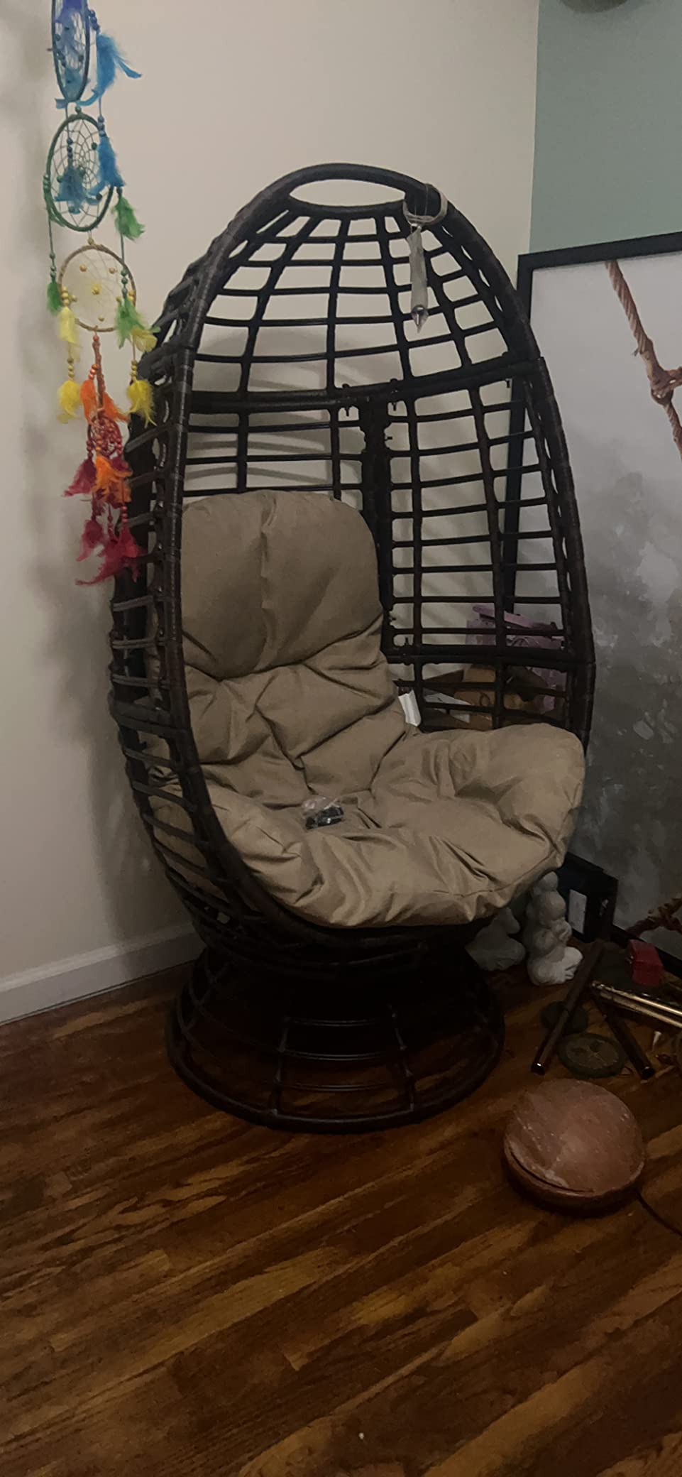 Christopher Knight Home Frances Outdoor Wicker Swivel Egg Chair with Cushion, Dark Brown, Beige customer photo 2