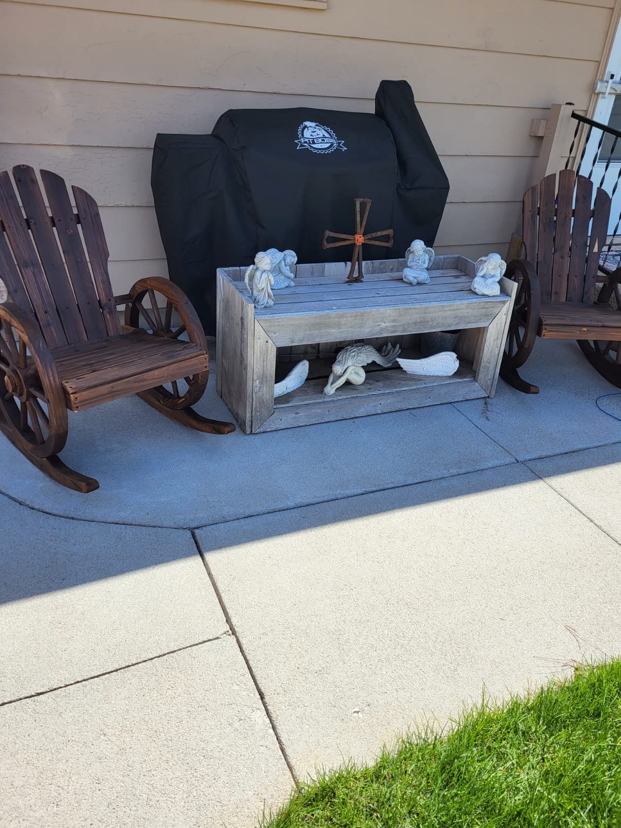 Wooden Rocking Chair Slatted Design Oversized Back Carbonized | Outdoor Adirondack Rocker Chair, Wagon Wheel Armrest, for Porch Poolside and Garden customer photo 2