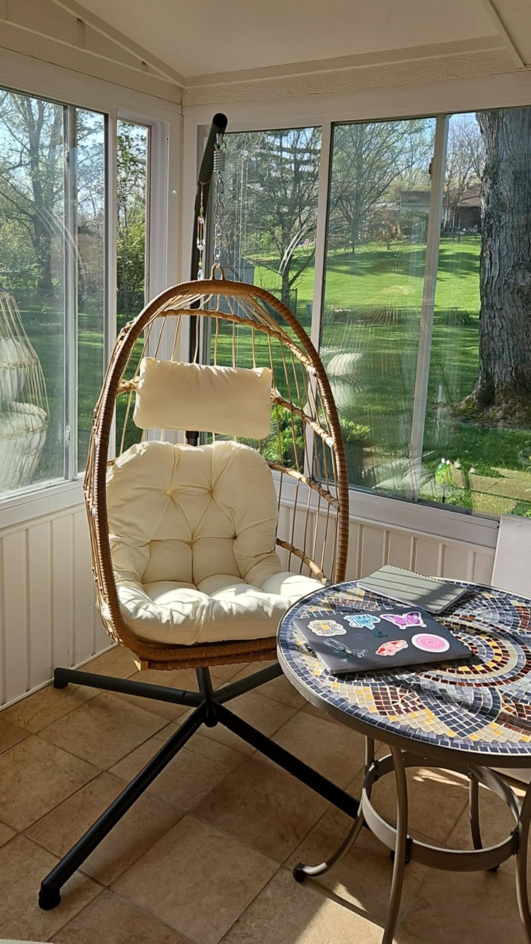 Brafab Swing Egg Chair, Hammock, Hanging Chair, Aluminum Frame and UV Resistant Cushion with Steel Stand, Indoor Outdoor Patio Porch Lounge Bedroom Hand Made Wicker Rattan, 350LBS Capacity customer photo 2
