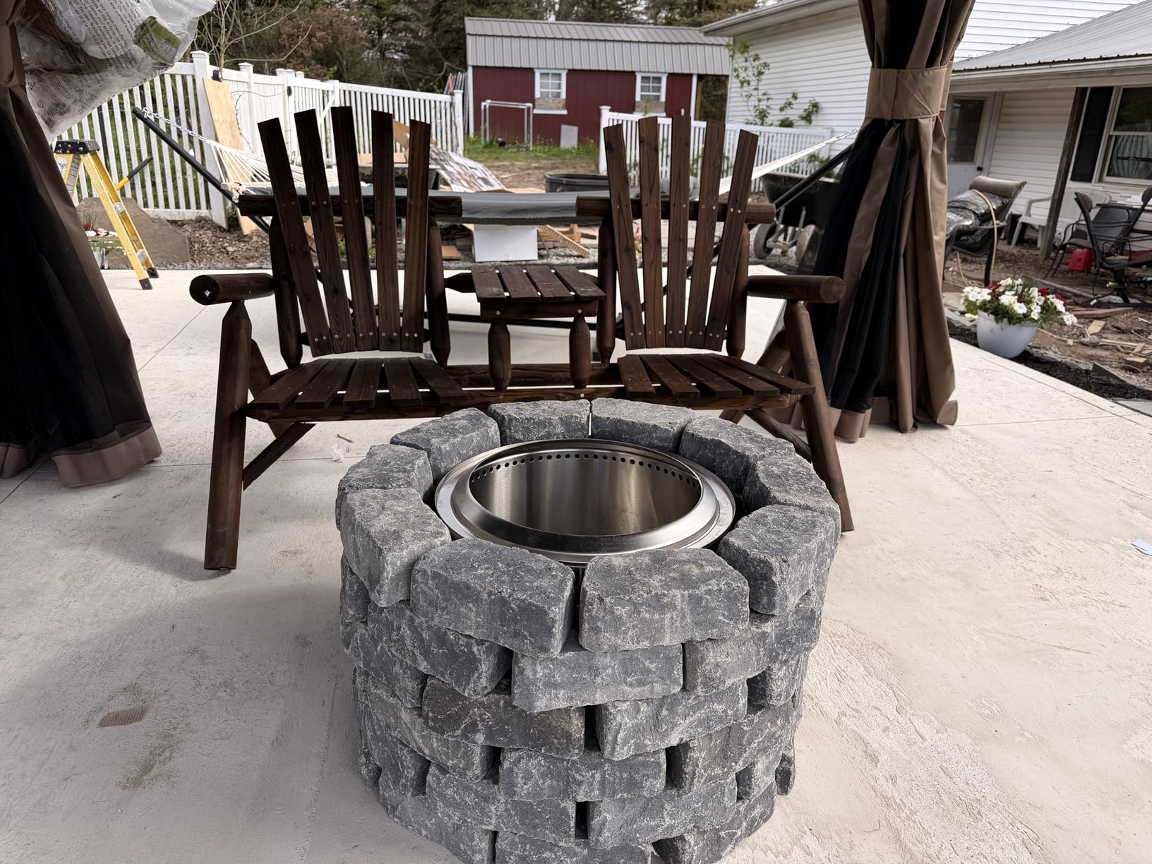 2-Seat Wooden Adirondack Chair Patio Bench with Table Carbonized | Outdoor Loveseat Fire Pit Chair, Porch, Backyard, Deck customer photo 1