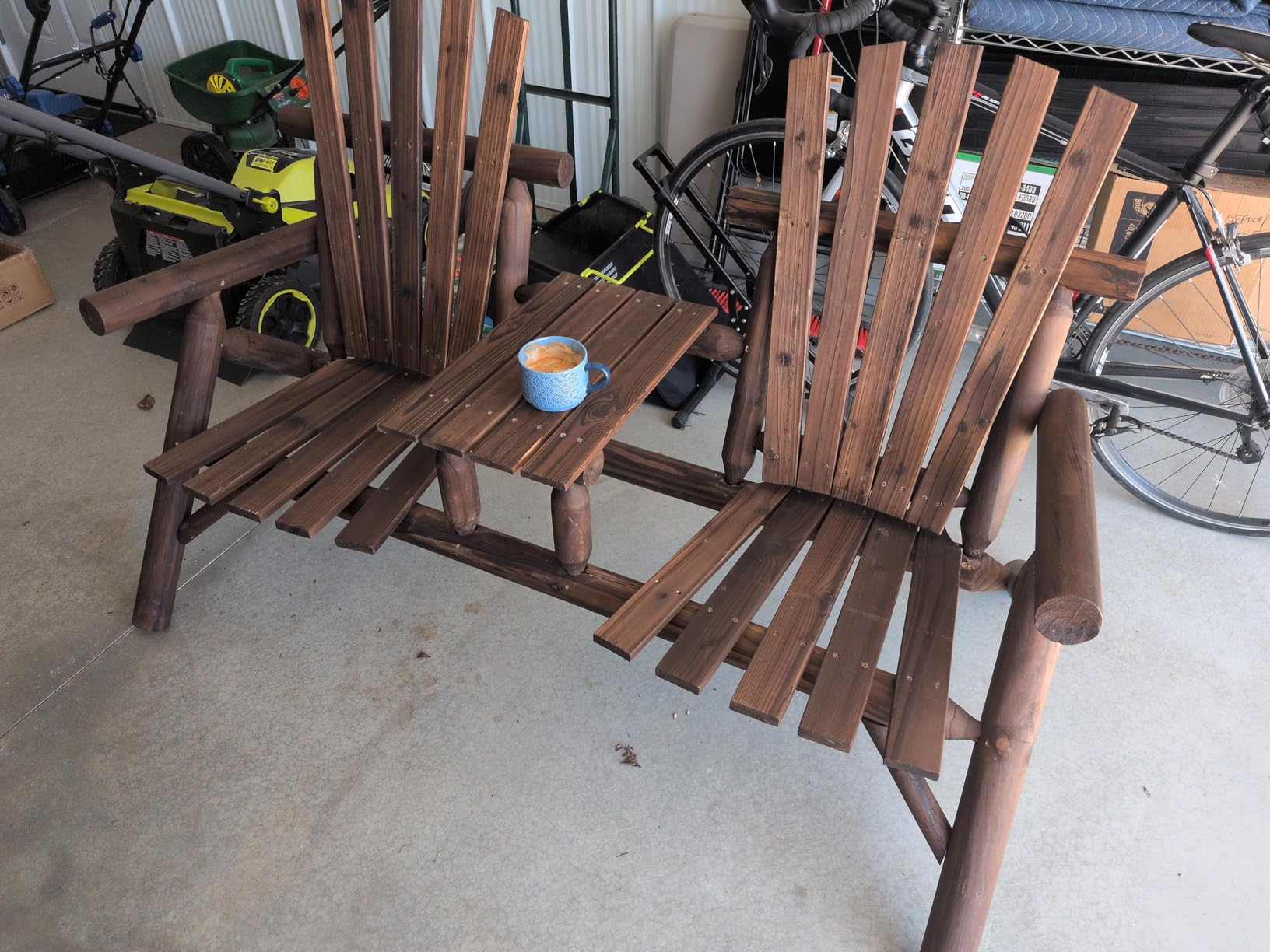 2-Seat Wooden Adirondack Chair Patio Bench with Table Carbonized | Outdoor Loveseat Fire Pit Chair, Porch, Backyard, Deck customer photo 2