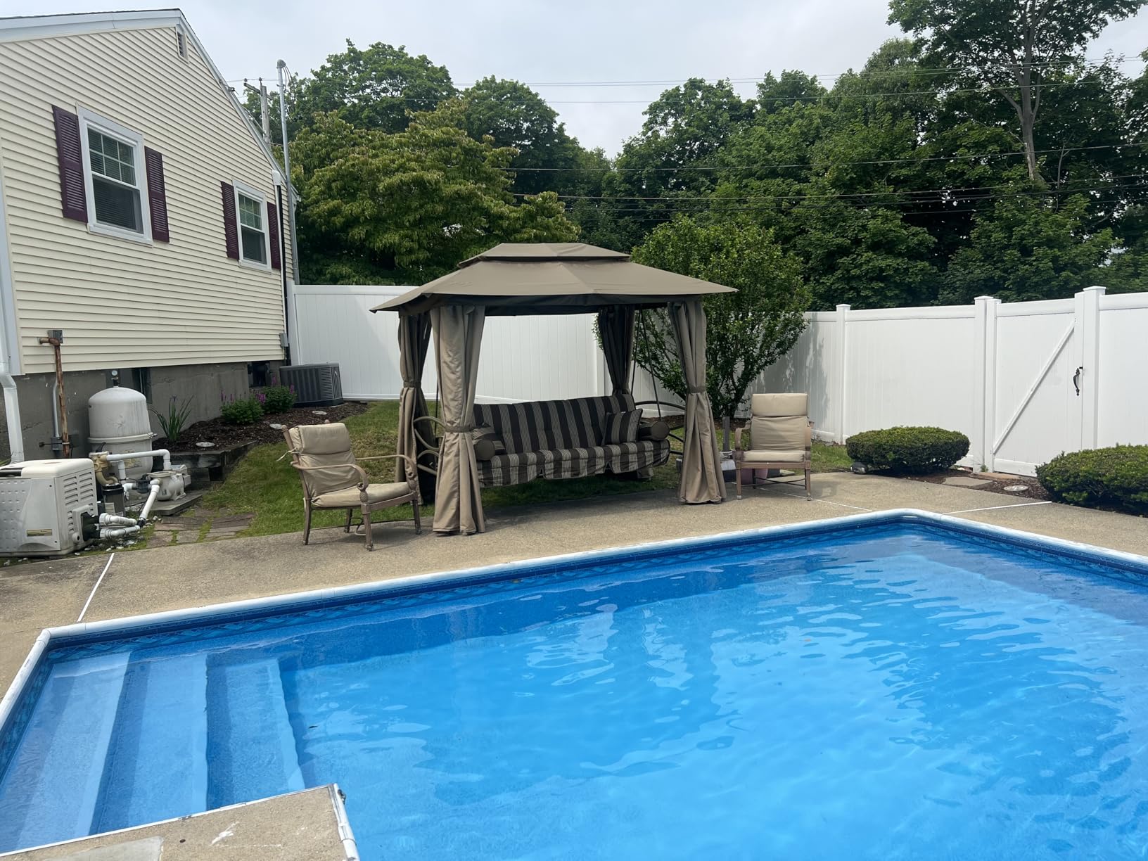 PURPLE LEAF 3-Seat Patio Porch Swing Gazebo with Netting and Curtain | Adjustable Reclining Backrest, Unique Double-top Canopy, Comfortable Swing Cushions and Pillows, Outdoor Lounging Experience customer photo 2