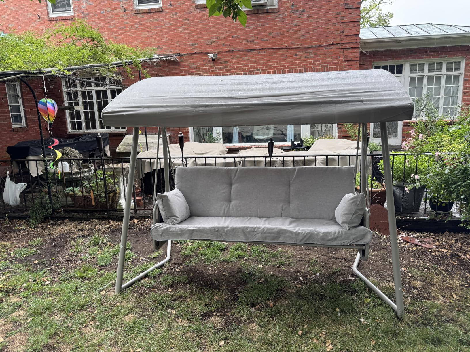 3 to 4 Person Outdoor Patio Swing with Canopy 2-in-1 Swing Bed Adjustable Backrest 800 lbs Capacity Porch Swing with Stand Removable Cushions Pillows for Backyard Garden Poolside customer photo 2