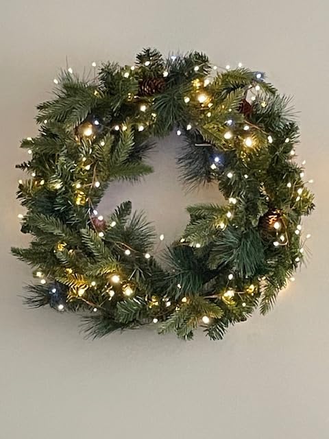 Nearly Natural 24 in Mixed Pine Artificial Christmas Wreath with LEDs | Realistic-Looking Pine Foliage, Quality Materials, Battery-Operated LED Lights, Christmas Decor for Front Doors or Walls customer photo 1