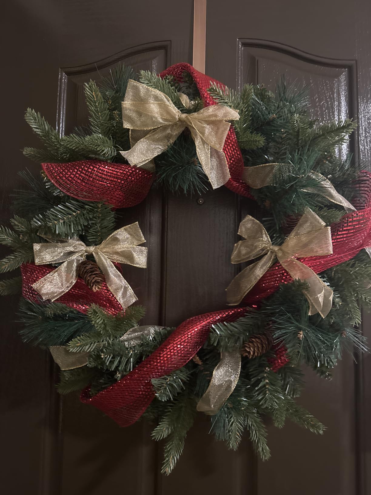 Nearly Natural 24 in Mixed Pine Artificial Christmas Wreath with LEDs | Realistic-Looking Pine Foliage, Quality Materials, Battery-Operated LED Lights, Christmas Decor for Front Doors or Walls customer photo 2
