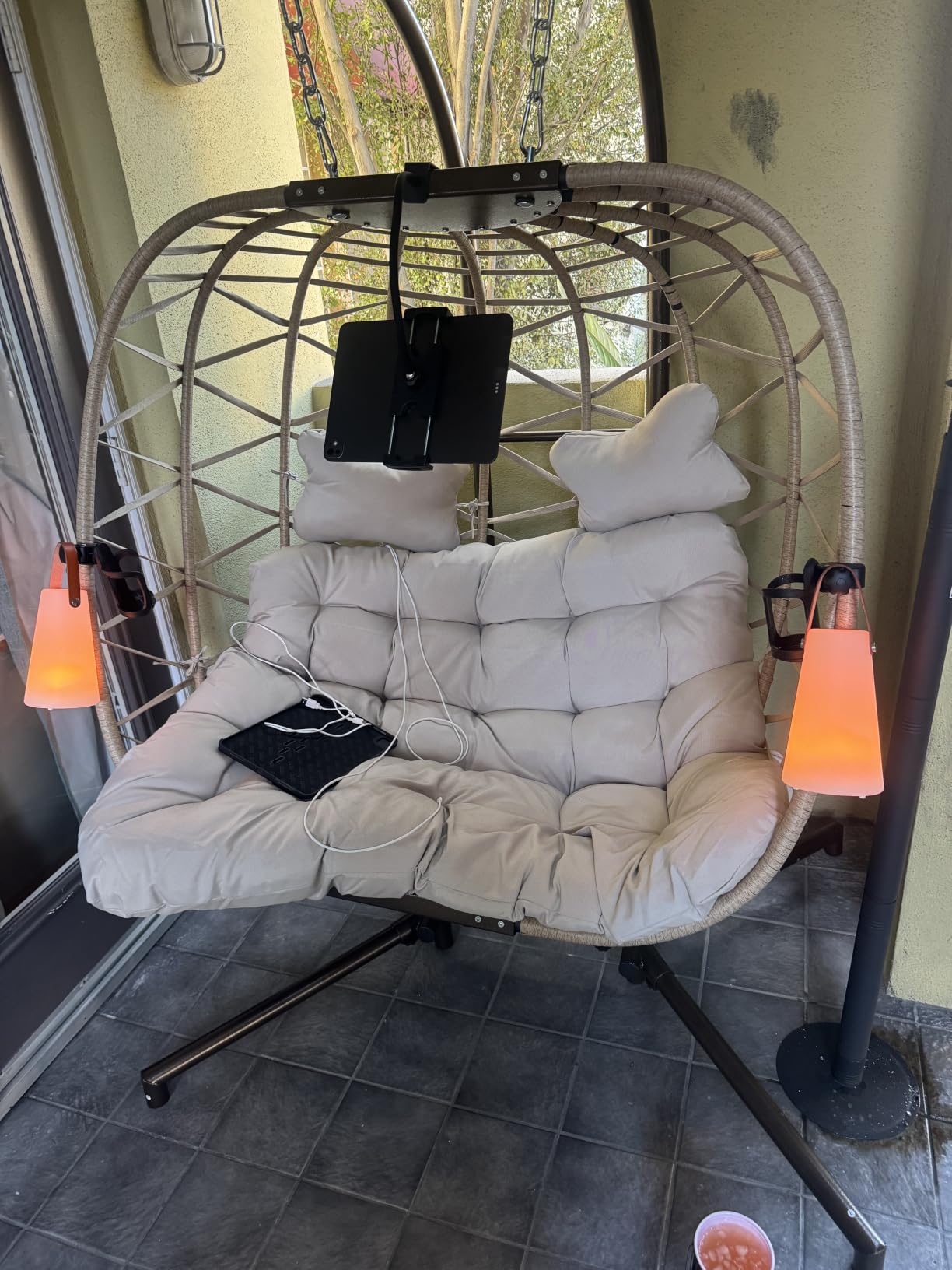 RADIATA Egg Chair with Stand, Wicker Egg Swing Chair Outdoor, Brown | 350 lbs Heavy Duty, Weather-Resistant PE Wicker, Egg Hanging Chair with Thick Cushion, for Porch Deck Balcony customer photo 2