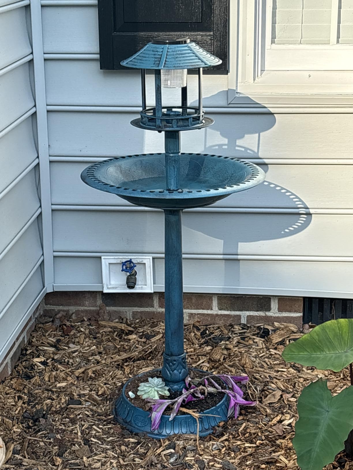 Best Choice Products Solar Outdoor Bird Bath Vintage Resin Pedestal Fountain Decoration for Yard, Garden w/Planter Base, Feeder, Decorative Bird Cage, Fillable Stand - Green customer photo 2