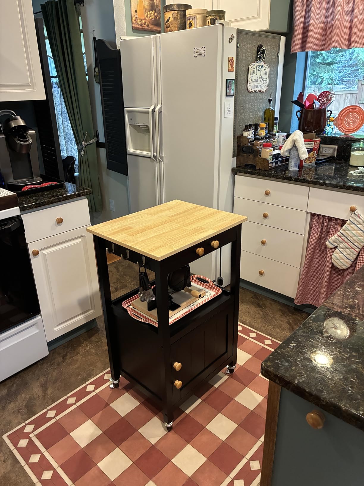 Yaheetech Rolling Kitchen Island Cart with Storage, 2 Tier, Wood Top, White | Small Kitchen Island on Lockable Wheels, Microwave Cart with Drawer, 6 Hooks, Cabinet for Dining/Living Room/Kitchen Bar customer photo 1