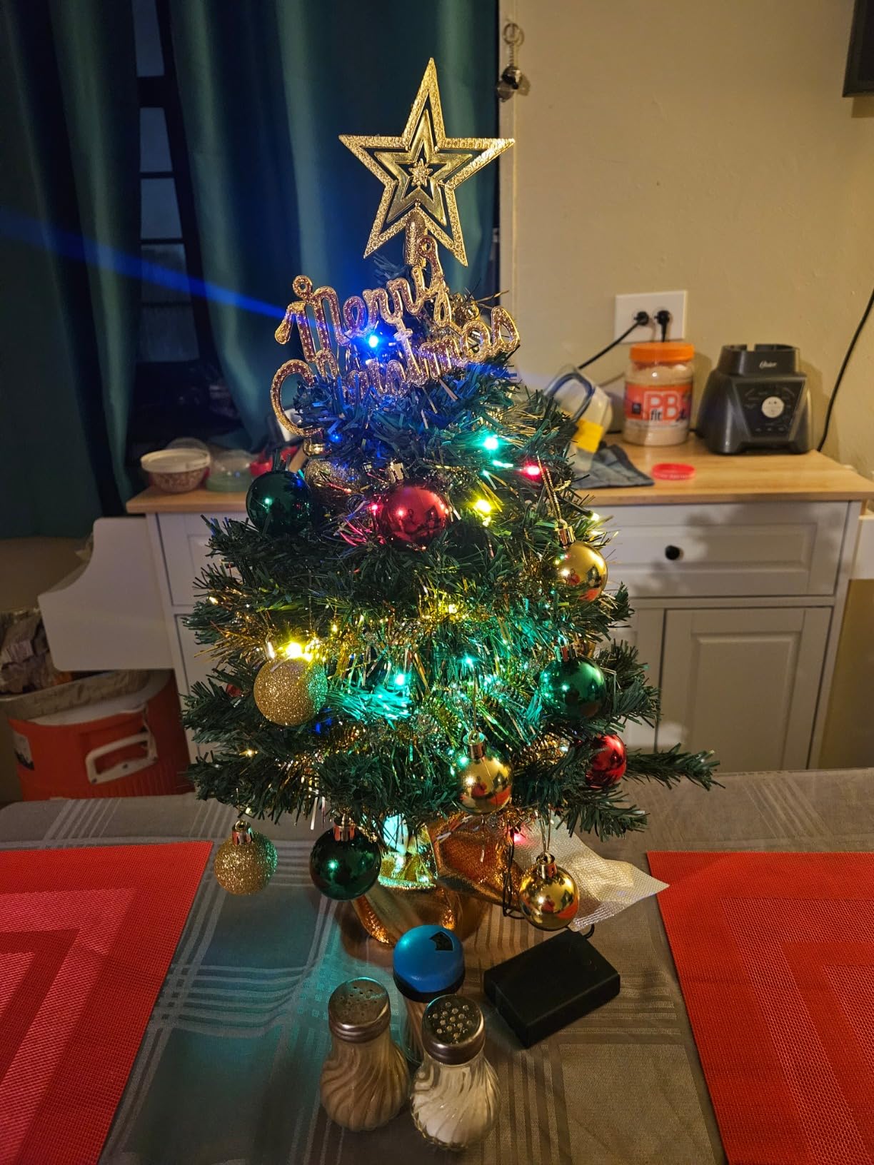 AGIRL Small Christmas Tree with Lights, 22 in Mini Tabletop Tree with 30 LED Multicolor String Lights customer photo 2