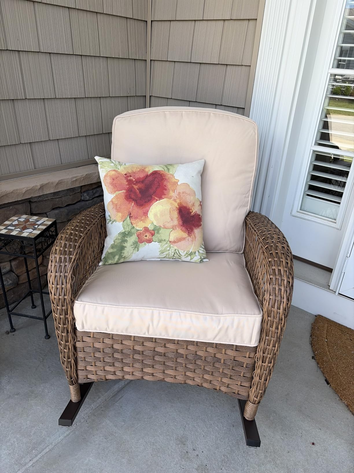 Outdoor Wicker Rocking Chair, Patio Rattan Rocker Chair with Cushions & Steel Frame, All-Weather Rocking Lawn Wicker Furniture for Garden Backyard Porch (Beige) customer photo 1