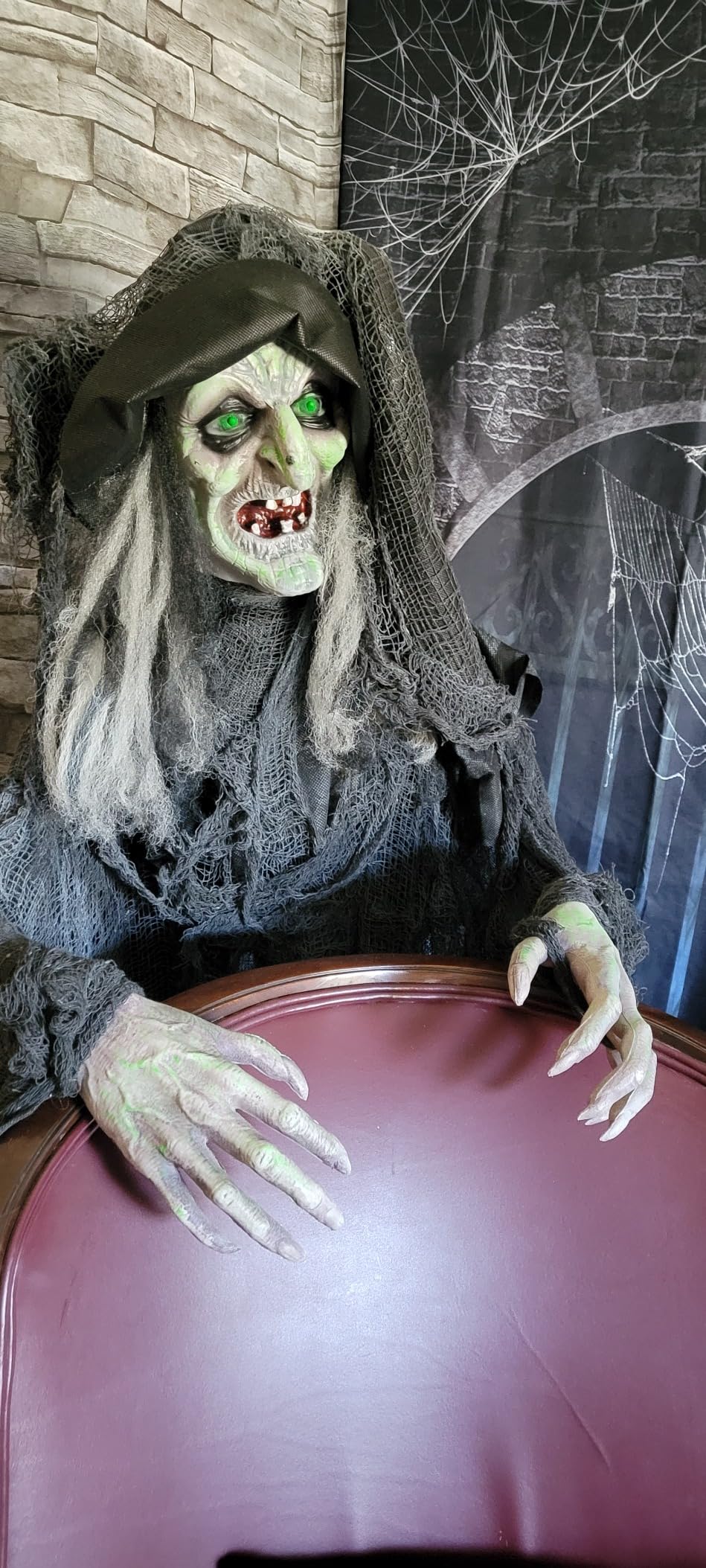Haunted Hill Farm Life-Size Animatronic Scary Talking Witch with Touch Activated Lights and Sound, Indoor or Covered Outdoor Creepy Halloween Decorations for Home or Haunted House, Battery Operated customer photo 1