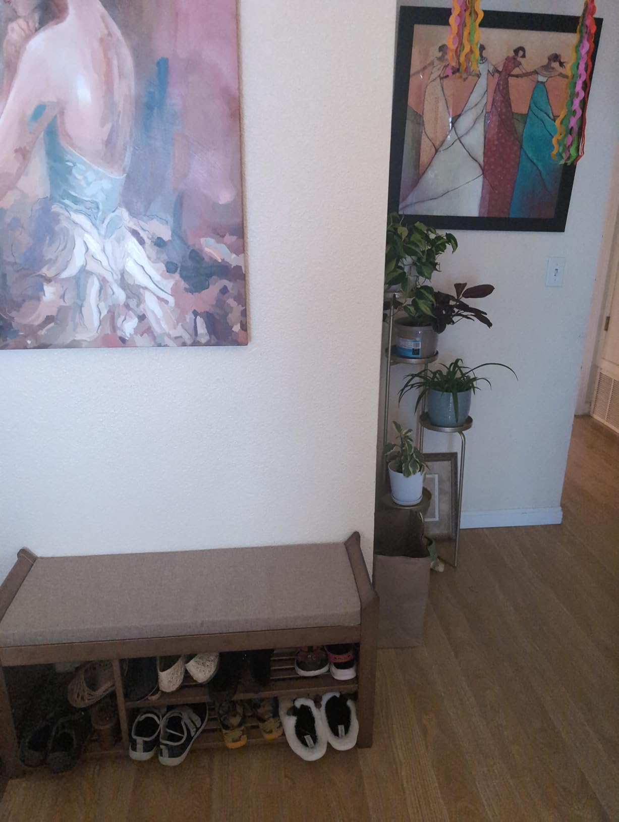 PETKABOO Shoe Bench with Hidden Drawer and Side Holder, 2 Tier Entryway Bench with Storage 39.4 in, Bamboo Shoe Rack with Cushion for Entryway Hallway Living Room Bedroom customer photo 1
