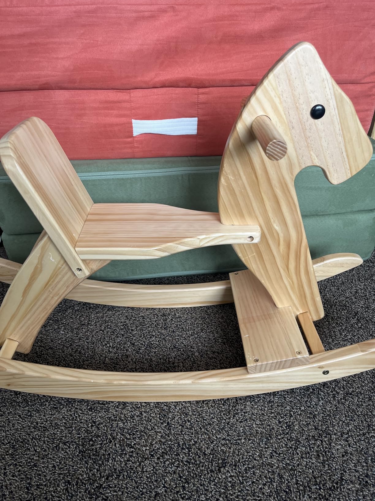Rocking Horse Wooden Ride On Toy for Kids Classic Design Rocking Horse with Pedal and Safe Backrest Fine Workmanship(Classic, Natural) customer photo 1