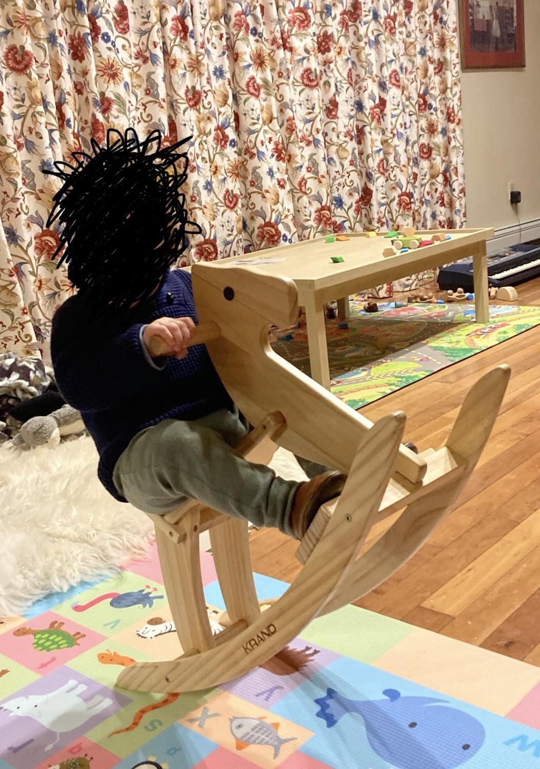 Rocking Horse Wooden Ride On Toy for Kids Classic Design Rocking Horse with Pedal and Safe Backrest Fine Workmanship(Classic, Natural) customer photo 2