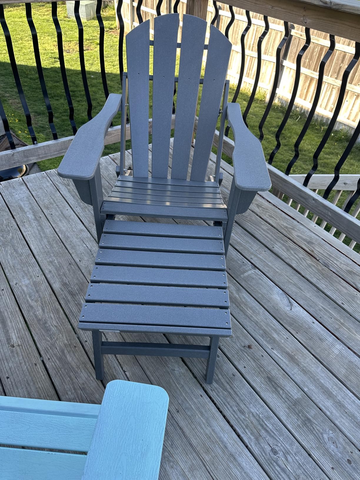 Mdeam HDPE Folding Adirondack Chair, 400 lbs 2 Cup Holders Footrest, Grey | Weather Resistant, Retractable Ottoman, Wooden Textured, Lounge Recliner Fire Pit Chairs for Patio Balcony Porch Lawn Deck customer photo 2