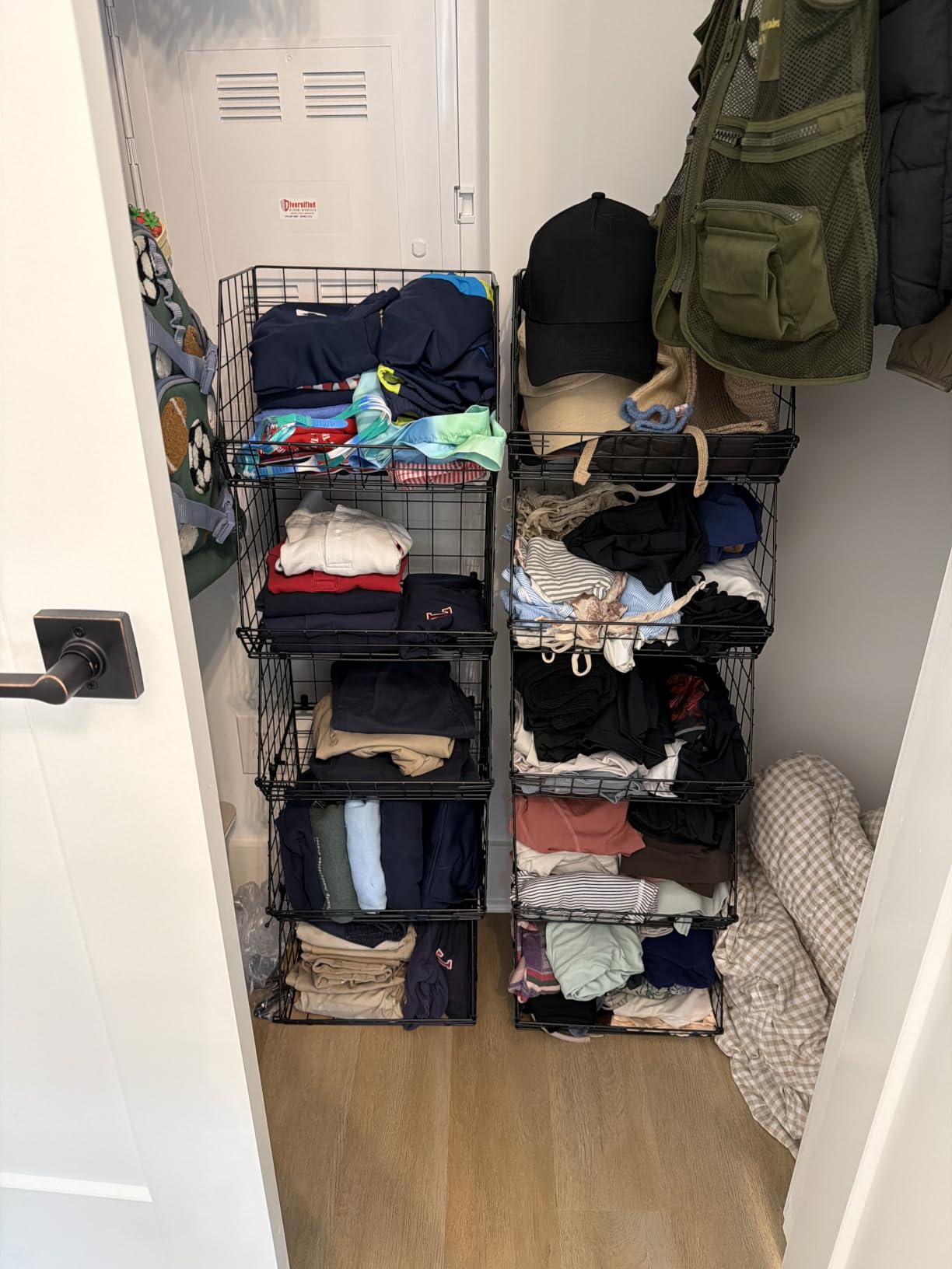 X-cosrack 5 Tier Closet Hanging Organizer, Clothes Hanging Shelves with 4 Hanging Hooks 5 S Hooks, Wire Storage Basket Bins, for Clothing Sweaters Shoes Handbags Accessories customer photo 1