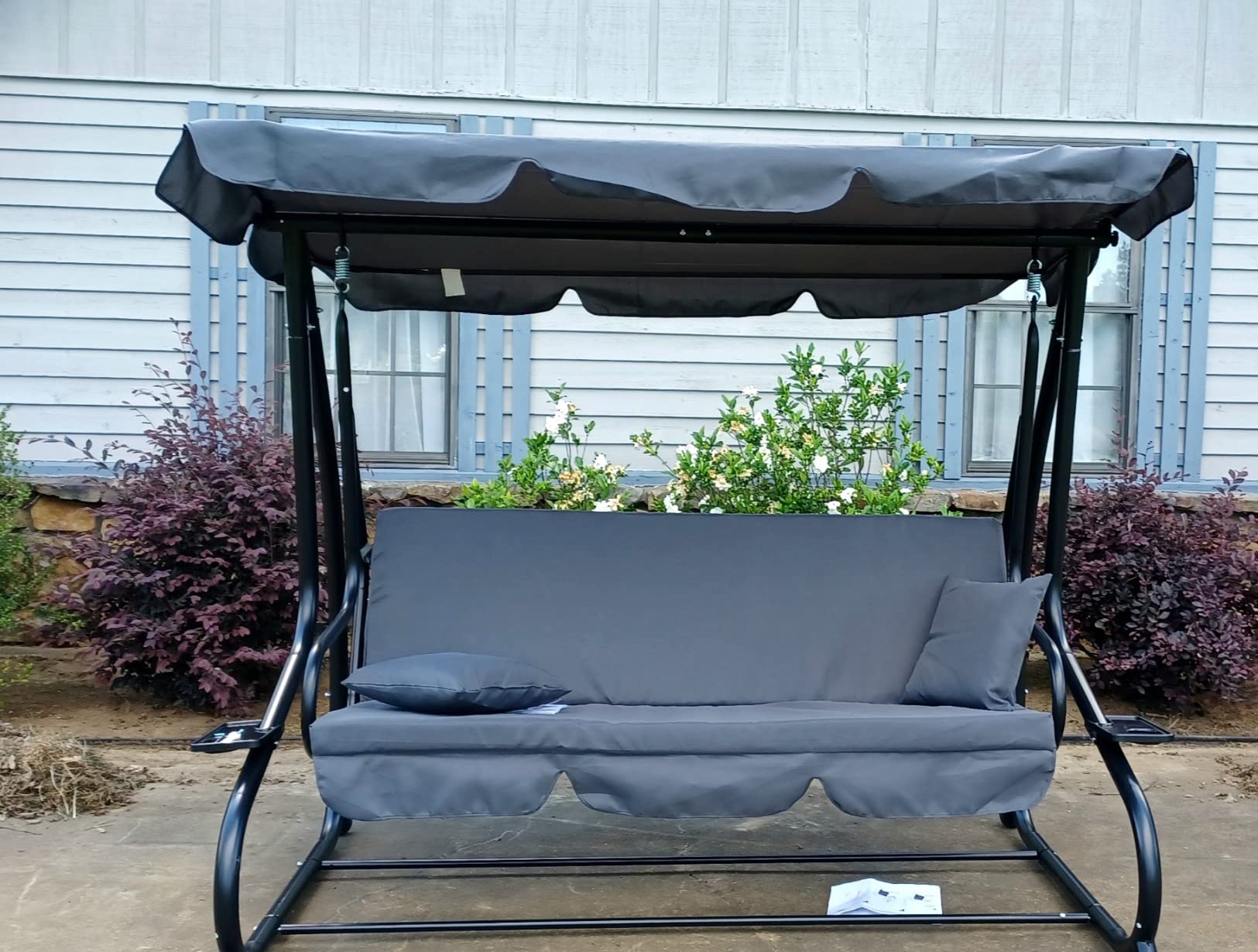 Outsunny 3-Seat Outdoor Patio Swing Chair, Converting Flatbed Red | Outdoor Swing Glider, Adjustable Canopy, Removable Cushion and Pillows, for Porch, Garden, Poolside, Backyard customer photo 1