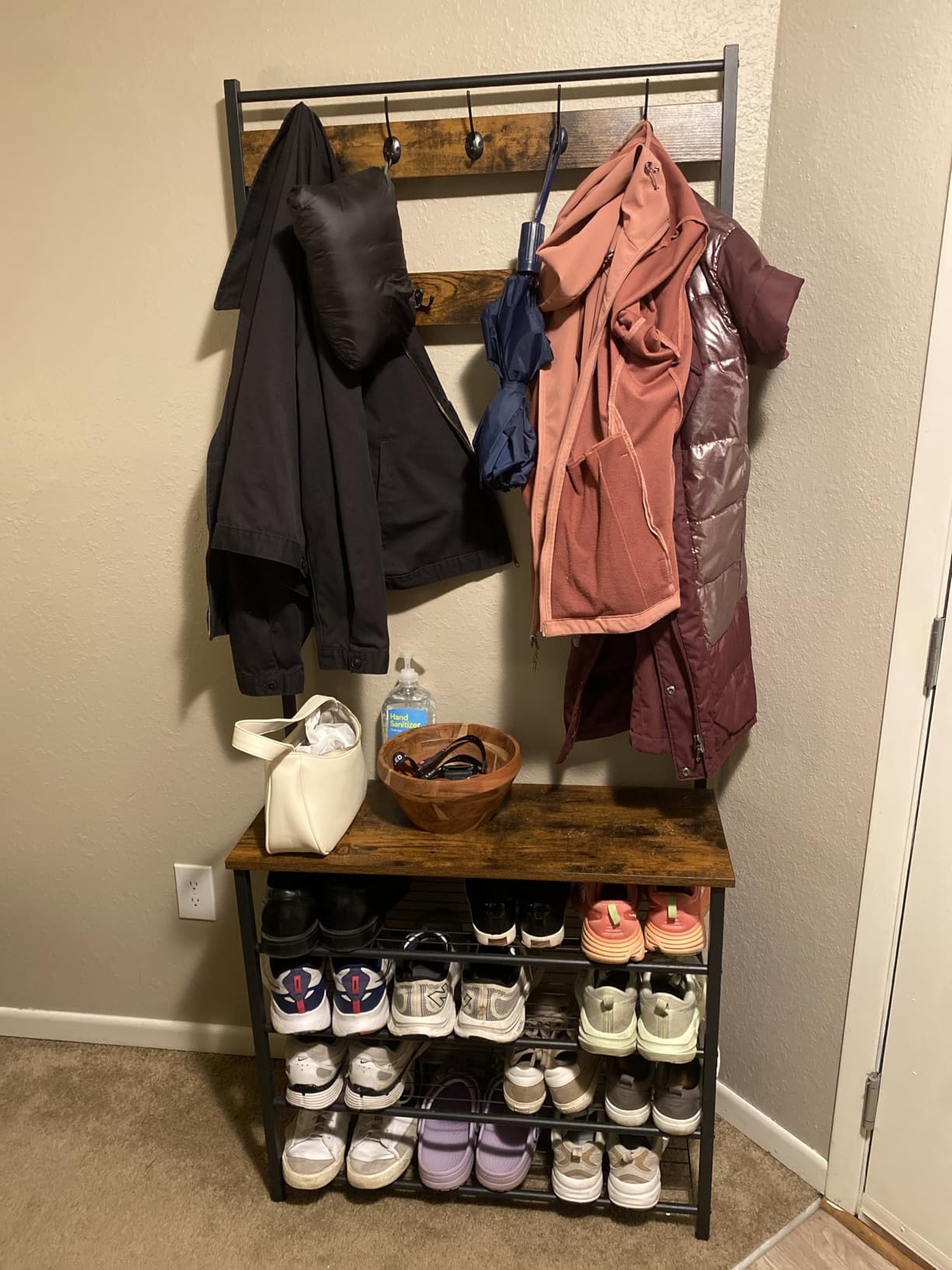 HOOBRO Hall Tree, Coat Rack with Shoe Rack, Hall Tree with Bench, 5 Tier Shoe Storage Organizer with 9 Hooks for Entryway, Closet, Sturdy, Industrial, Rustic Brown and Black BF80MT01G2 customer photo 2