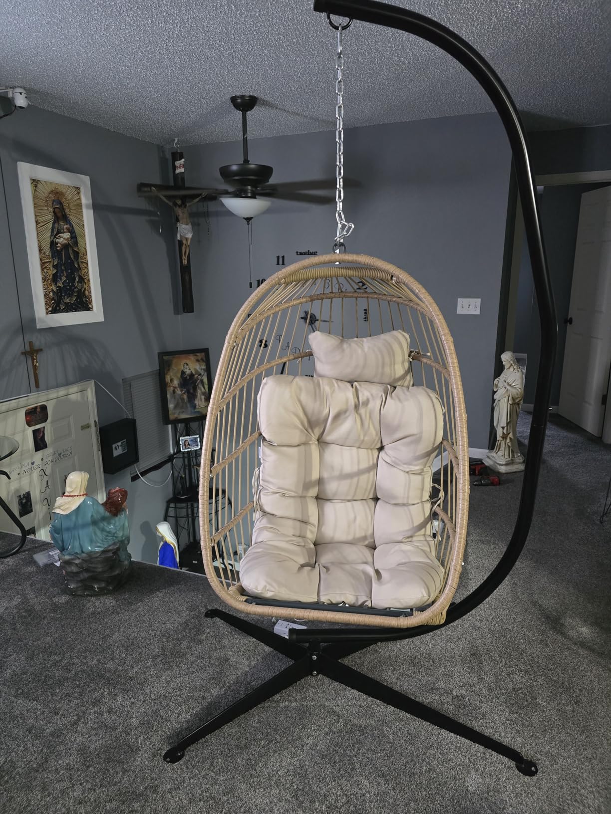BULEXYARD Heavy-Duty Egg Swing Chair Without Stand, Hanging Egg Chair | 350 lbs Heavy Duty, Brown, Foldable, PE Rattan, Hanging Chair with Cushion, All-Weather Basket Seat for Tree Ceiling Mount customer photo 1