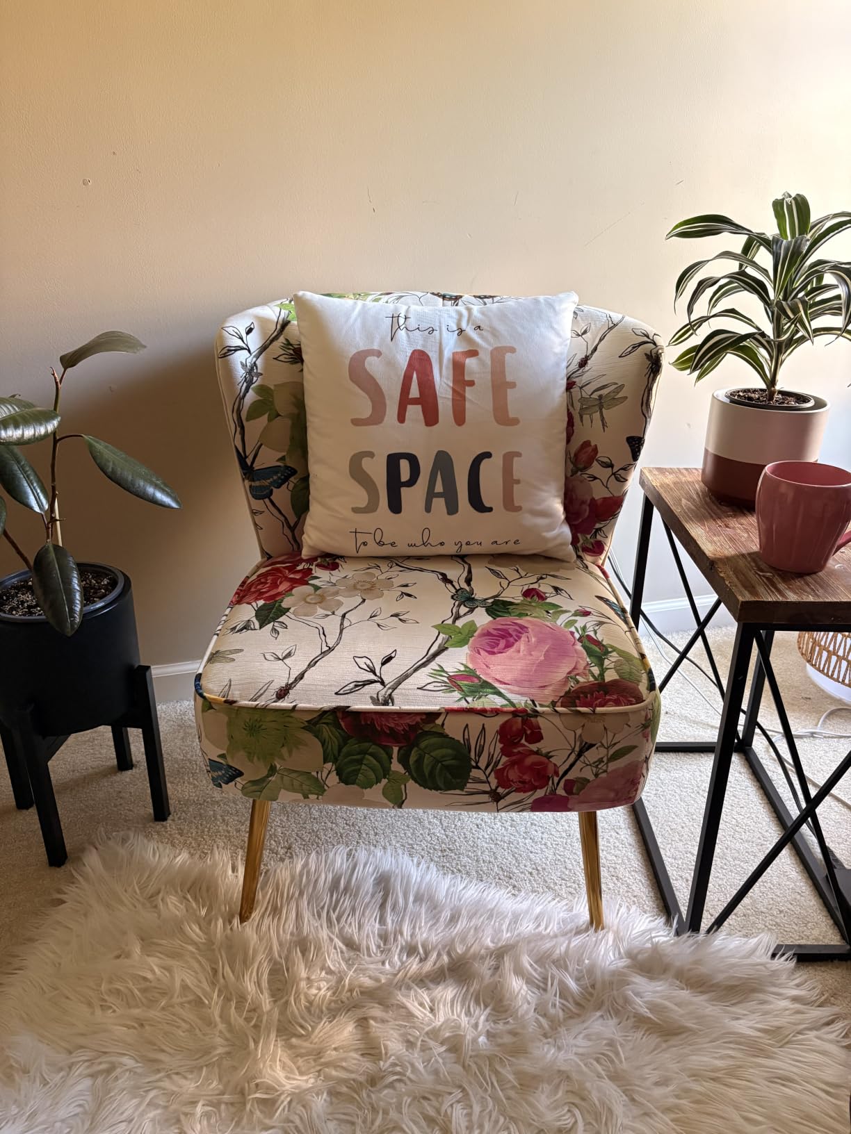 TINA'S HOME Accent Chair with Golden Metal Legs, Comfy Tufted Wingback Living Room Chair Floral Fabric Small Armless Side Chair, Upholstered Slipper Chair for Bedroom, Reading Room (Flower Print&BLUE) customer photo 1