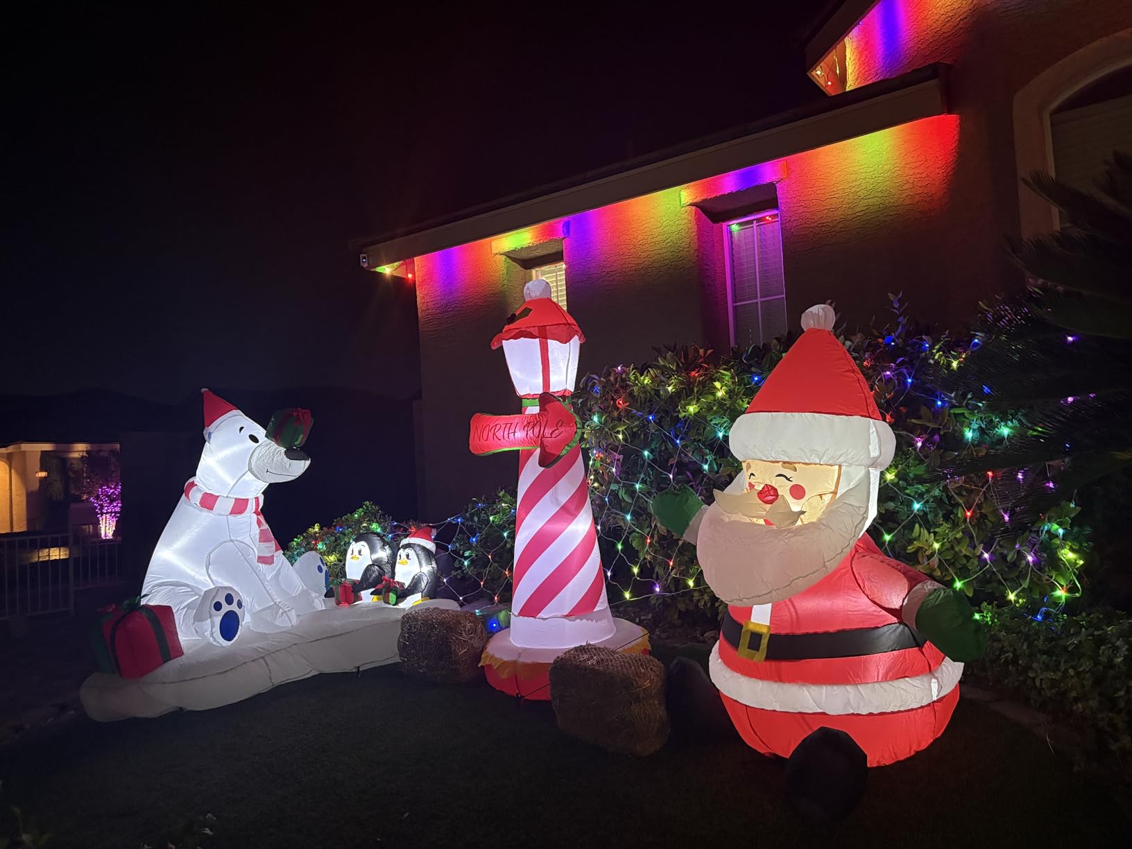 Juegoal 6 FT Christmas Inflatables Outdoor Decorations, Inflatable Xmas Lighthouse, Lighted Blow Up North Pole Sign with Built in LED Lights, Light Up Holiday Winter Lawn Yard Garden Decor customer photo 2