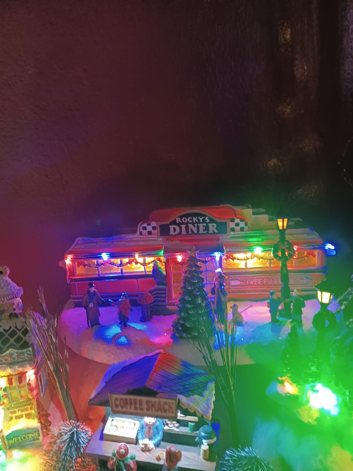 Christmas Village Building, Rocky's Diner, Retro 1950's Diner with LED Lights and Christmas Music - Battery Operated customer photo 1