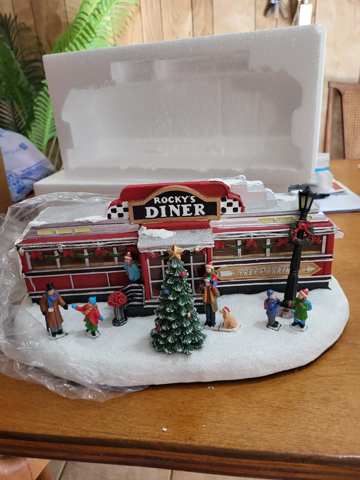 Christmas Village Building, Rocky's Diner, Retro 1950's Diner with LED Lights and Christmas Music - Battery Operated customer photo 2