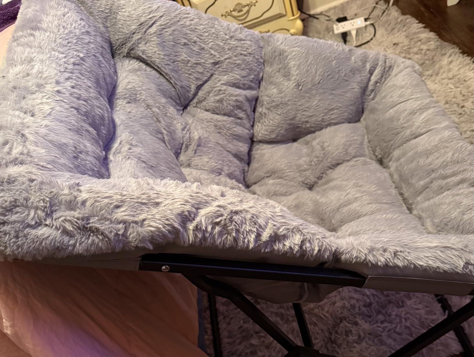 OAKHAM Saucer Chair for Adults, Foldable Comfy Chair for Bedroom, Grey | Soft Faux Fur Folding Lounge for Living Room Dorm Rooms, Flexible Reading for Teens Kids, X-Large customer photo 2