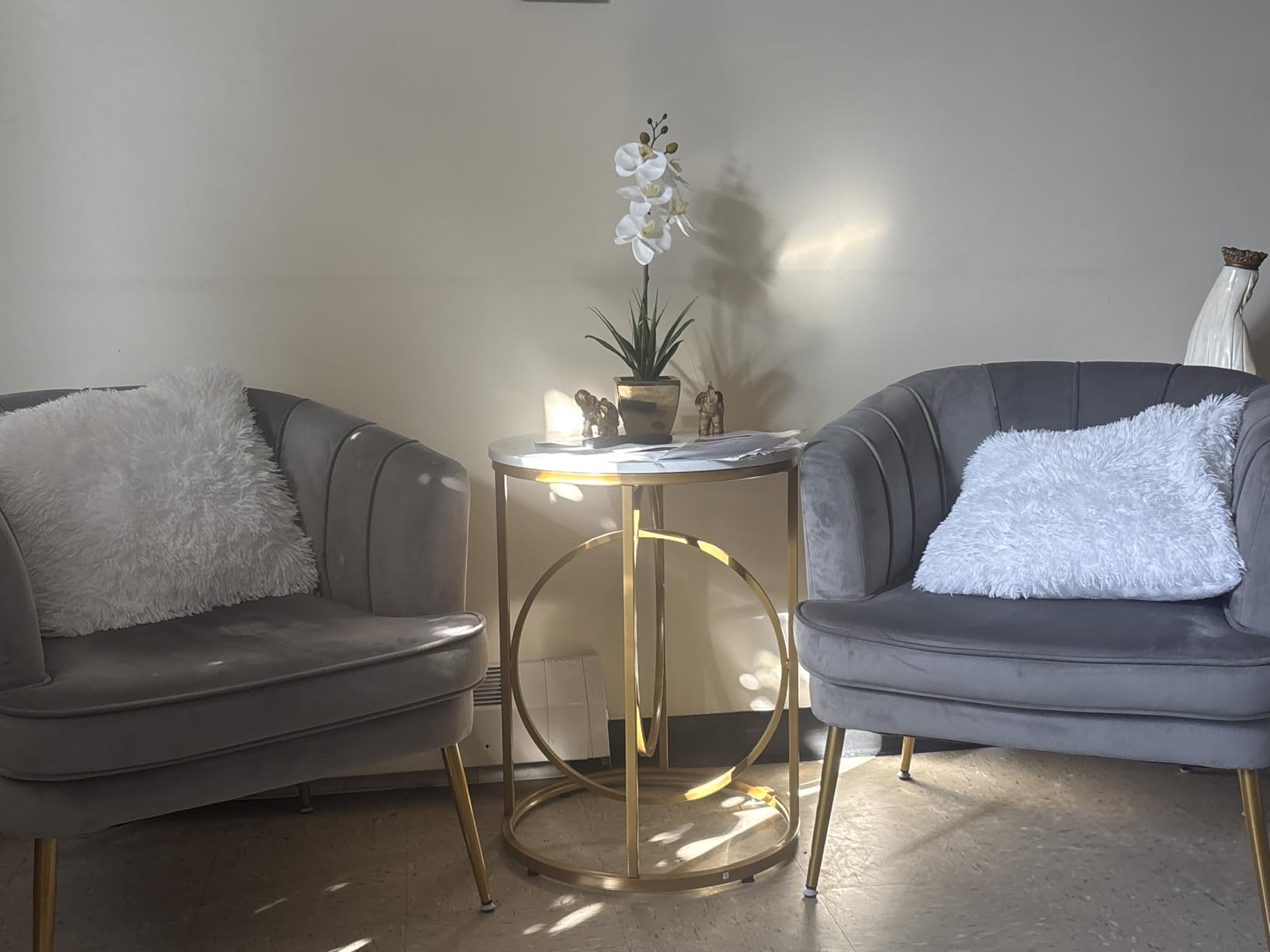 Velvet Accent Chair, Barrel Armchair, Green | Velvet Upholstery, Golden Metal Legs, Comfy Barrel Back, Modern Style, Living Room Bedroom Office customer photo 1