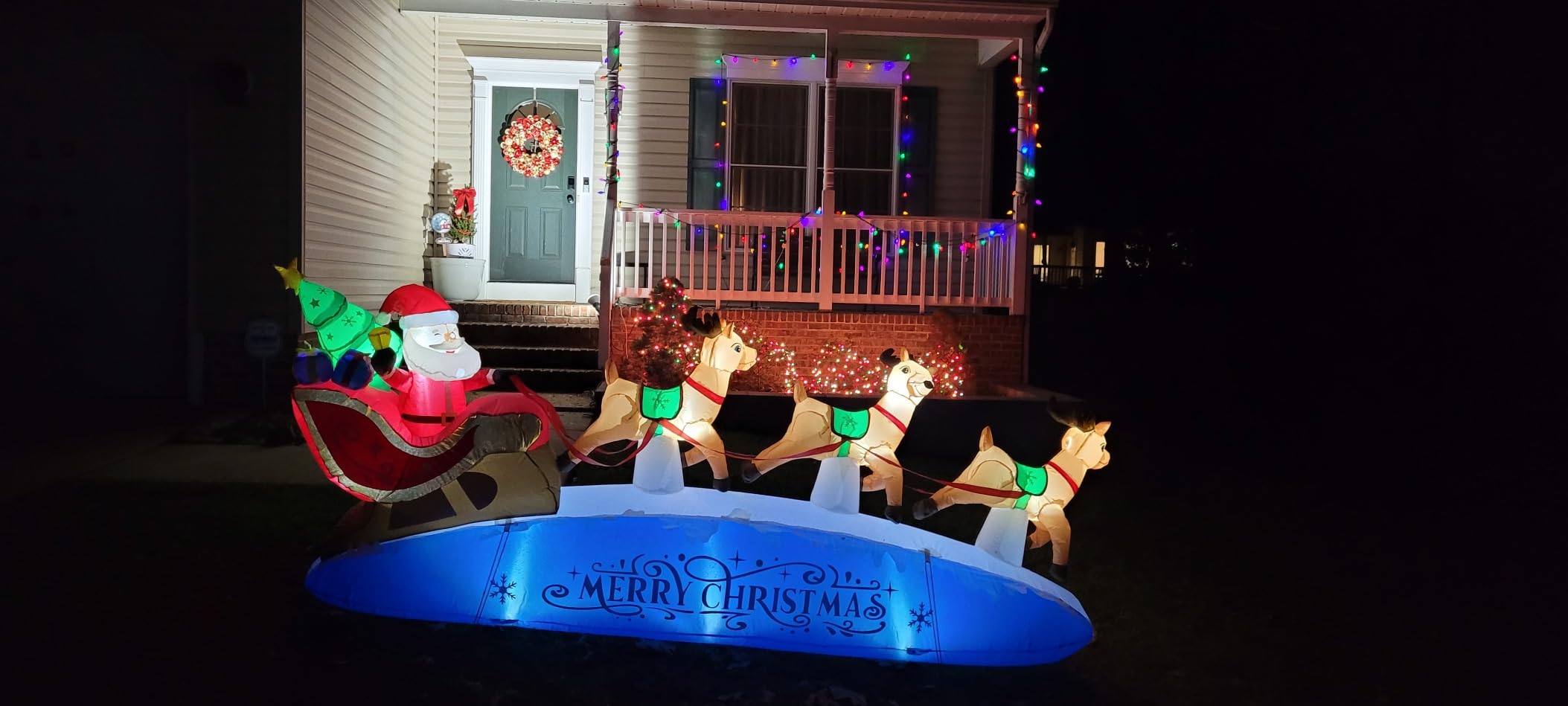 ZPISF 10 FT Santa Sleigh with Reindeer Christmas Inflatables Outdoor Decorations, Christmas Blow Up Yard Decorations for Garden Lawn Xmas Decor (Blue) customer photo 1