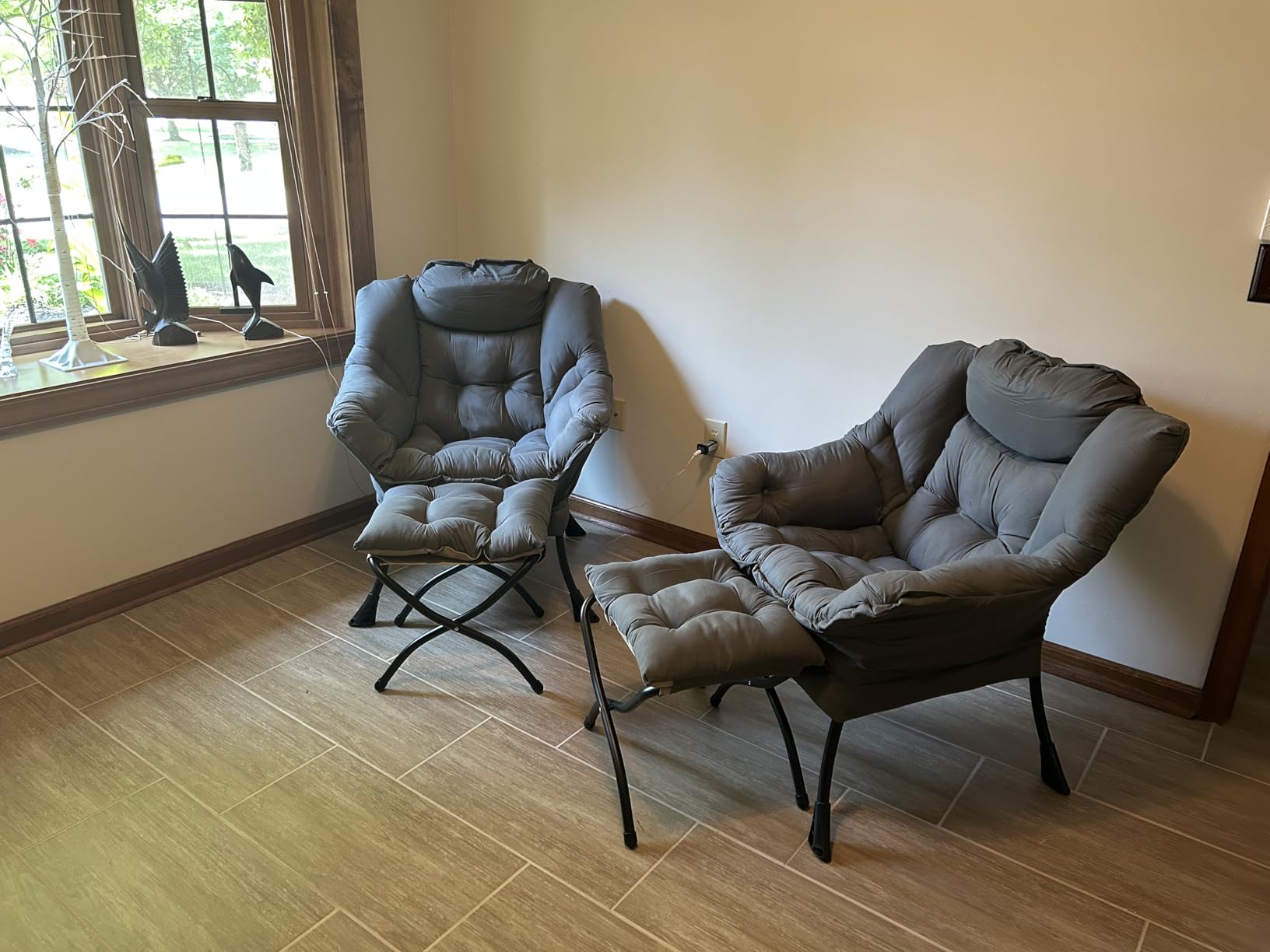 Lazy Chair with Ottoman, Comfy Reading Accent Chair, Dark Grey | Foldable Footrest, Padded Seat and Backrest, Side Pocket for Lounging in Living Rooms, Bedrooms, Dorms and Small Spaces customer photo 1