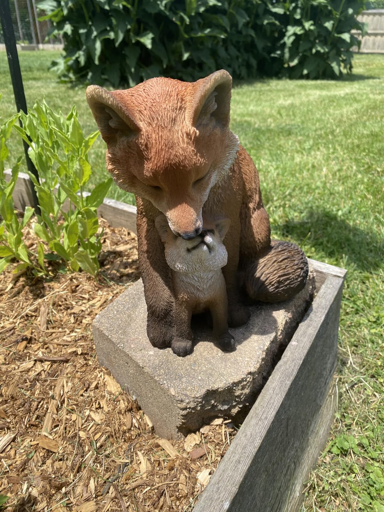 HI-LINE Gift Cuddling Mother and Baby Fox Garden Statue, Brown customer photo 2