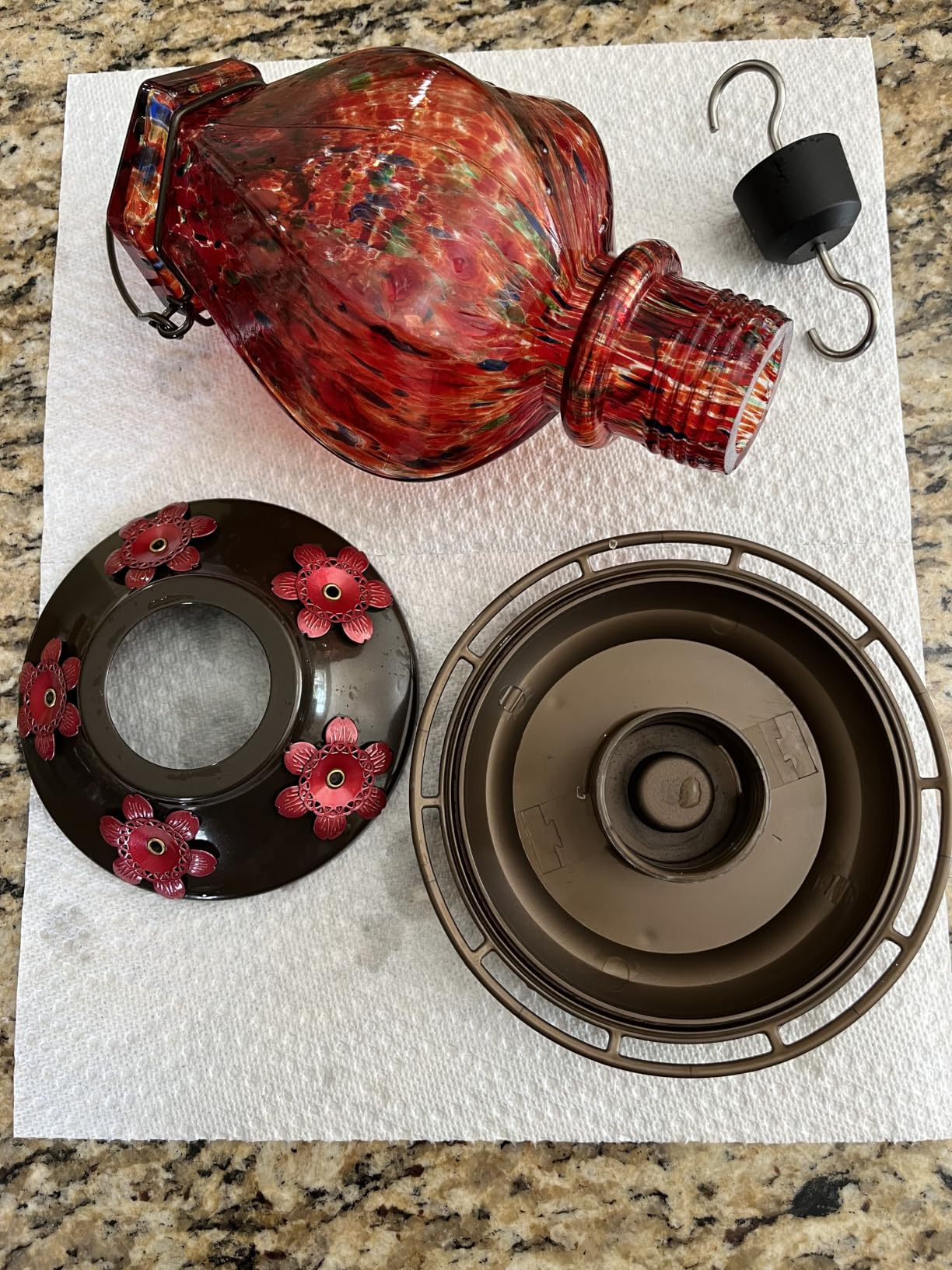BOLITE Hummingbird Feeder, Hand Blown Glass Hummingbird Feeders for Outdoors Hanging with Ant Moat, 5 Bee-Proof Ports, Leak-Proof, 360° Perch, 22oz, Red, Gifts for Women Men, Gifts for Mom Dad customer photo 2