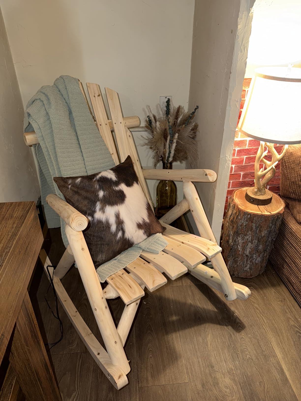 Adirondack Rocking Chair Set of 2, Carbonized Wood Wagon Rocker | Fir Lounge Chairs with Wheel Armrests for Garden, Patio, Country Yard and Porch customer photo 2