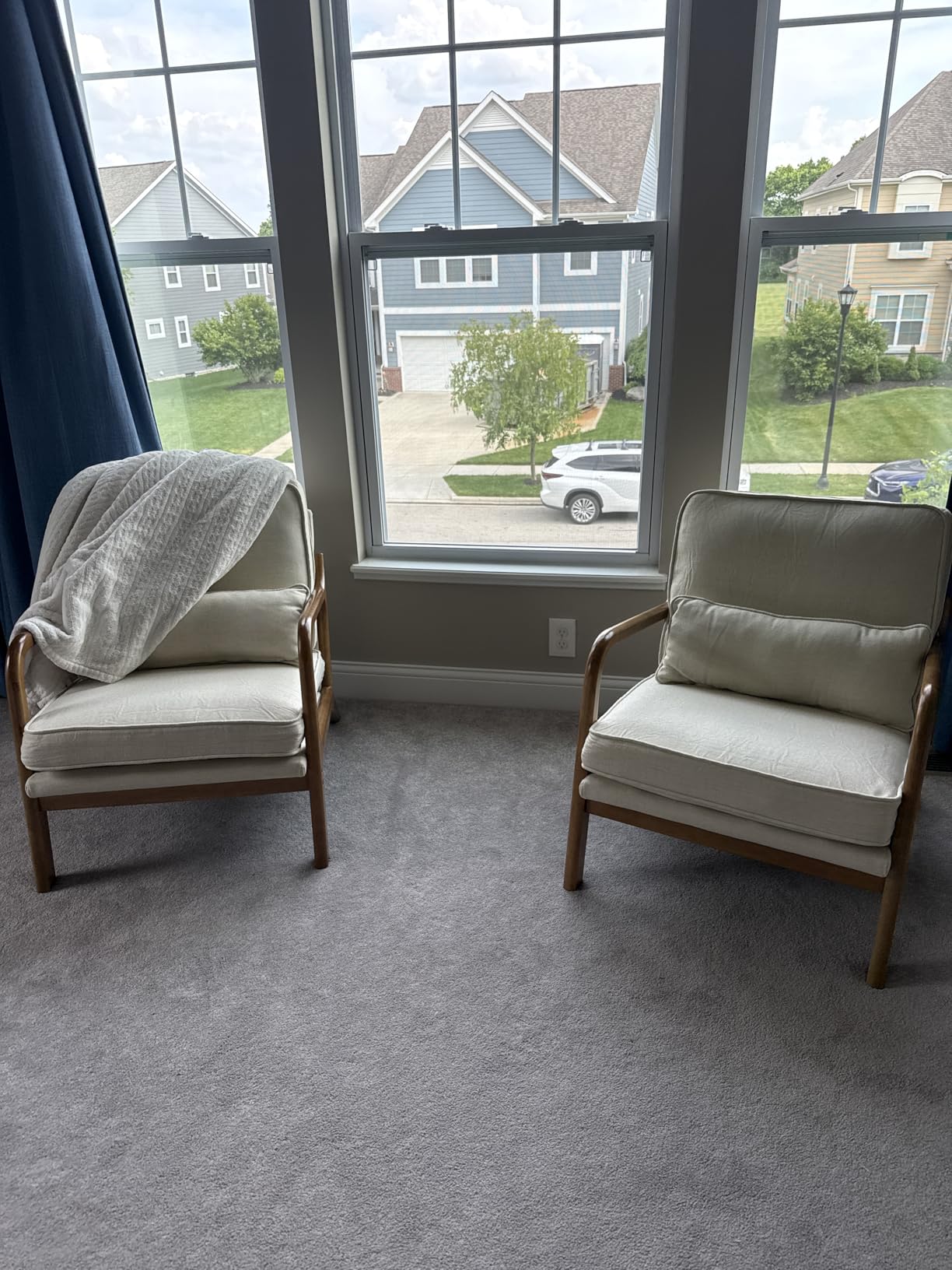 Bonnlo Fine Beige Accent Chairs Set of 2, Upholstered Mid Century Modern Lounge Fabric Chairs Reading Chairs Side Sitting Chair Solid Wood Farmhouse Armchairs for Living Room, Bedroom, Guest Room customer photo 2