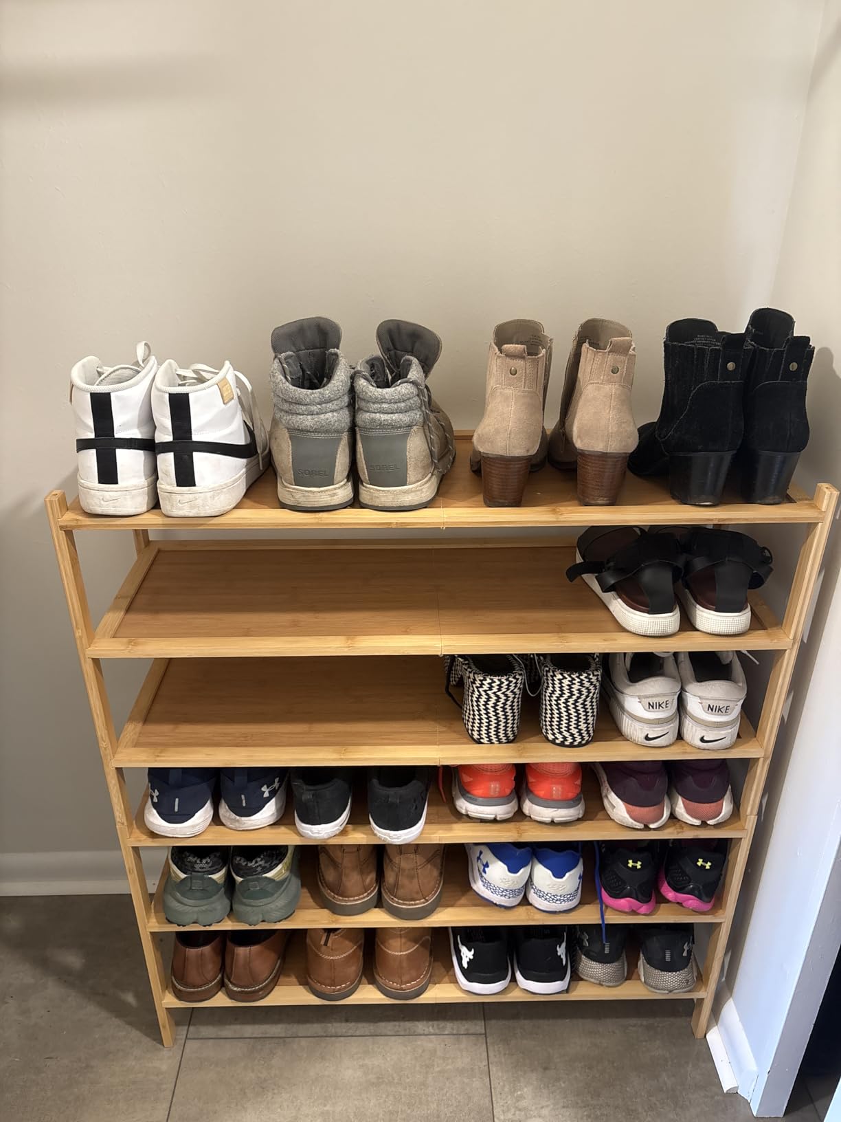 kiplant Small Shoe Rack, 2-Tier Bamboo Wood Shoe Rack for Entryway, Stackable Shoe Organizer for Hallway Closet, Free Standing Shoe Racks for Indoor & Outdoor customer photo 2