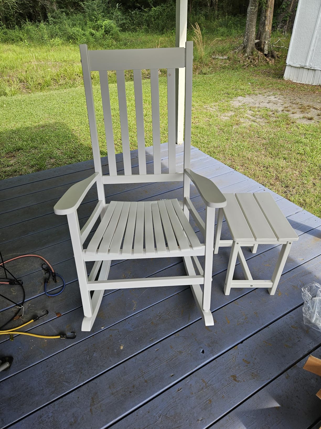 Outvita Outdoor Rocking Chair, Solid Wood High Back Rocker, All Weather Lounge Chair for Porch Patio Fire Pit Garden Backyard Deck Indoor, White customer photo 1