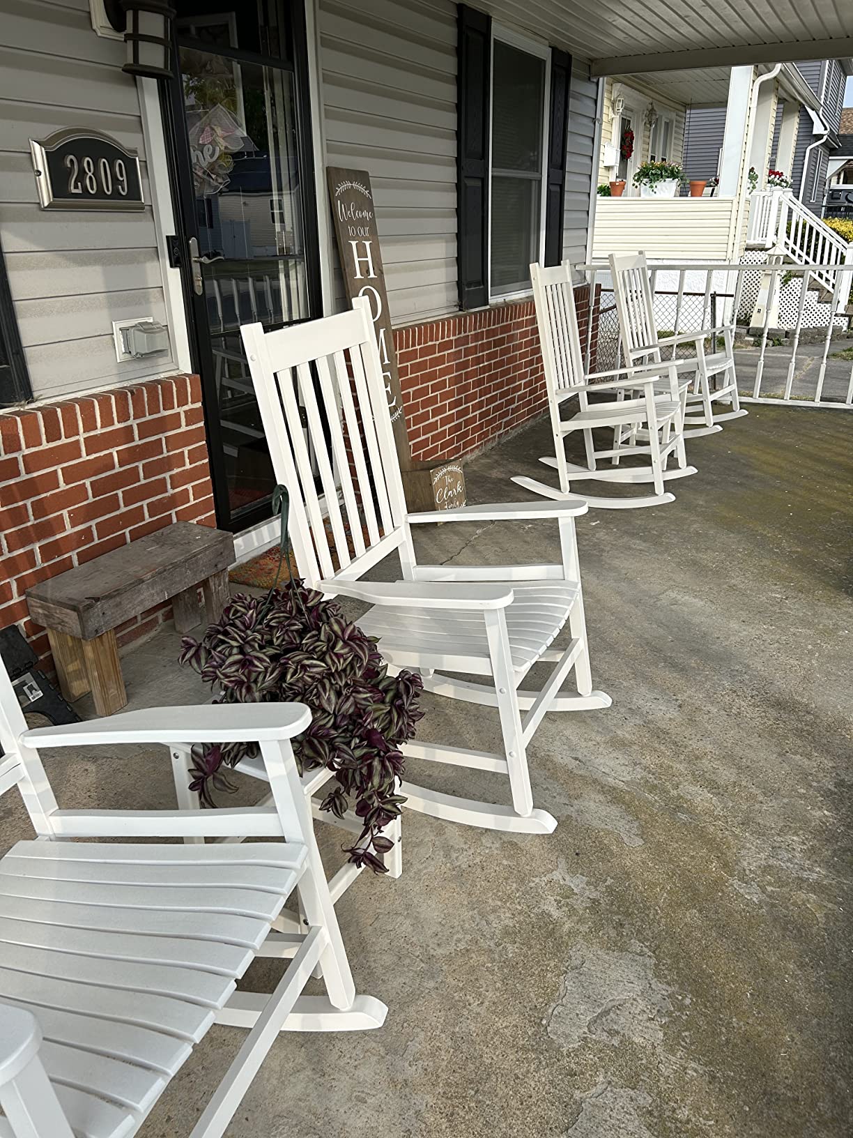 Outvita Outdoor Rocking Chair, Solid Wood High Back Rocker, All Weather Lounge Chair for Porch Patio Fire Pit Garden Backyard Deck Indoor, White customer photo 2