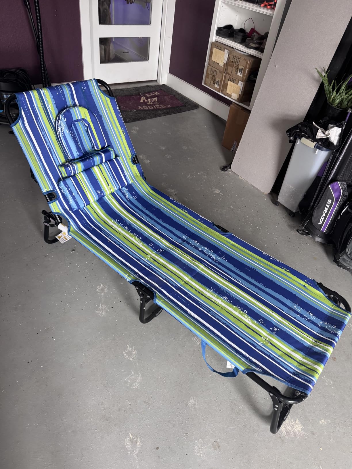 GYMAX Tanning Chair, 330lbs Beach Lounge Chair with Face Hole, Washable Pillow & Carry Strap, Adjustable Folding Chaise Lounge, Layout Chair for Outside, Patio, Poolside, Lawn (1, Stripe) customer photo 1