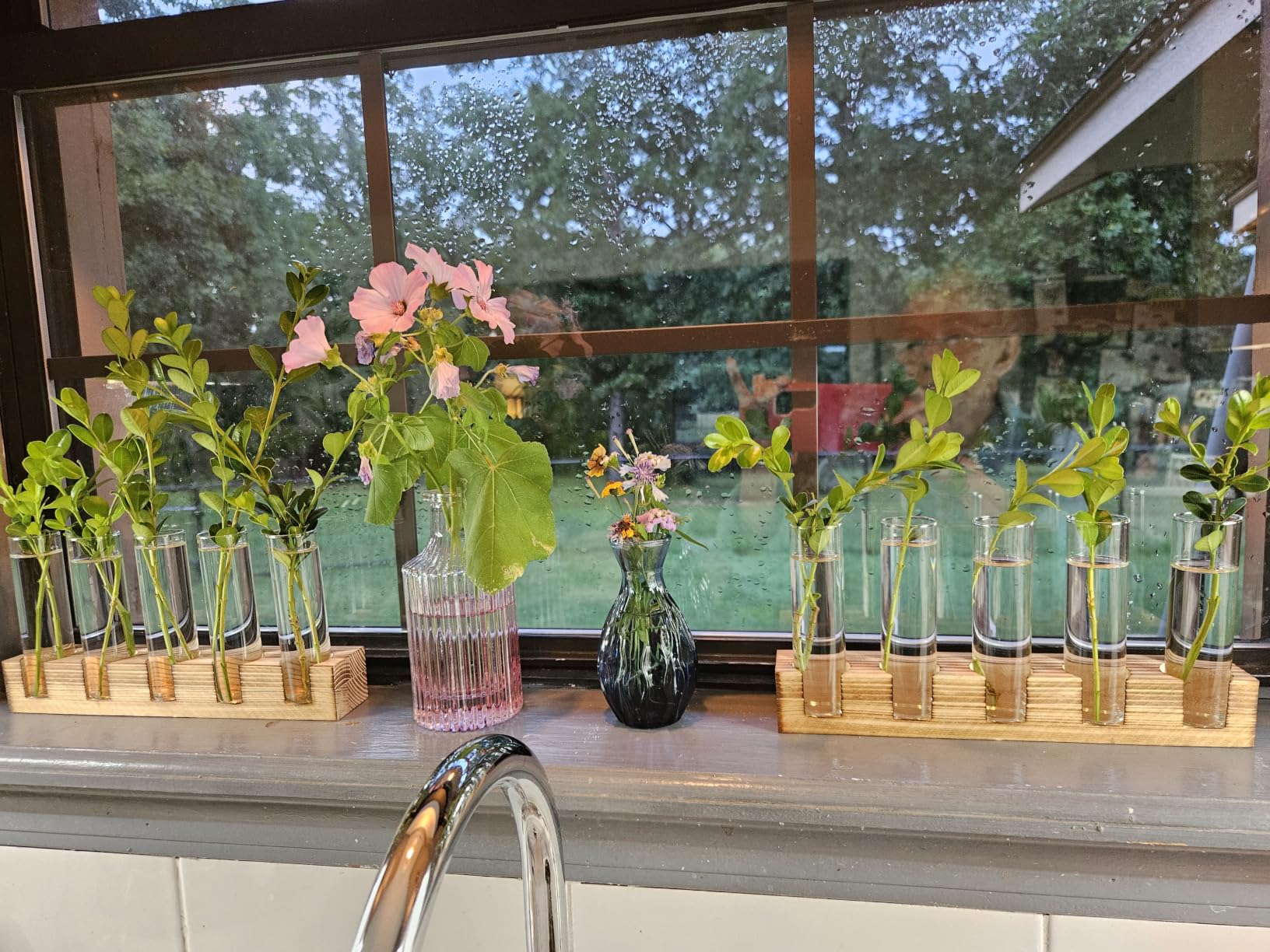 Renmxj Plant Propagation Station, Plant Terrarium with Wooden Stand | Plants Pots for Hydroponics, Small Birthday Gardening Gifts for Women Mom Plants Lovers Unique - 5 Glass Test Tubes Vases customer photo 2