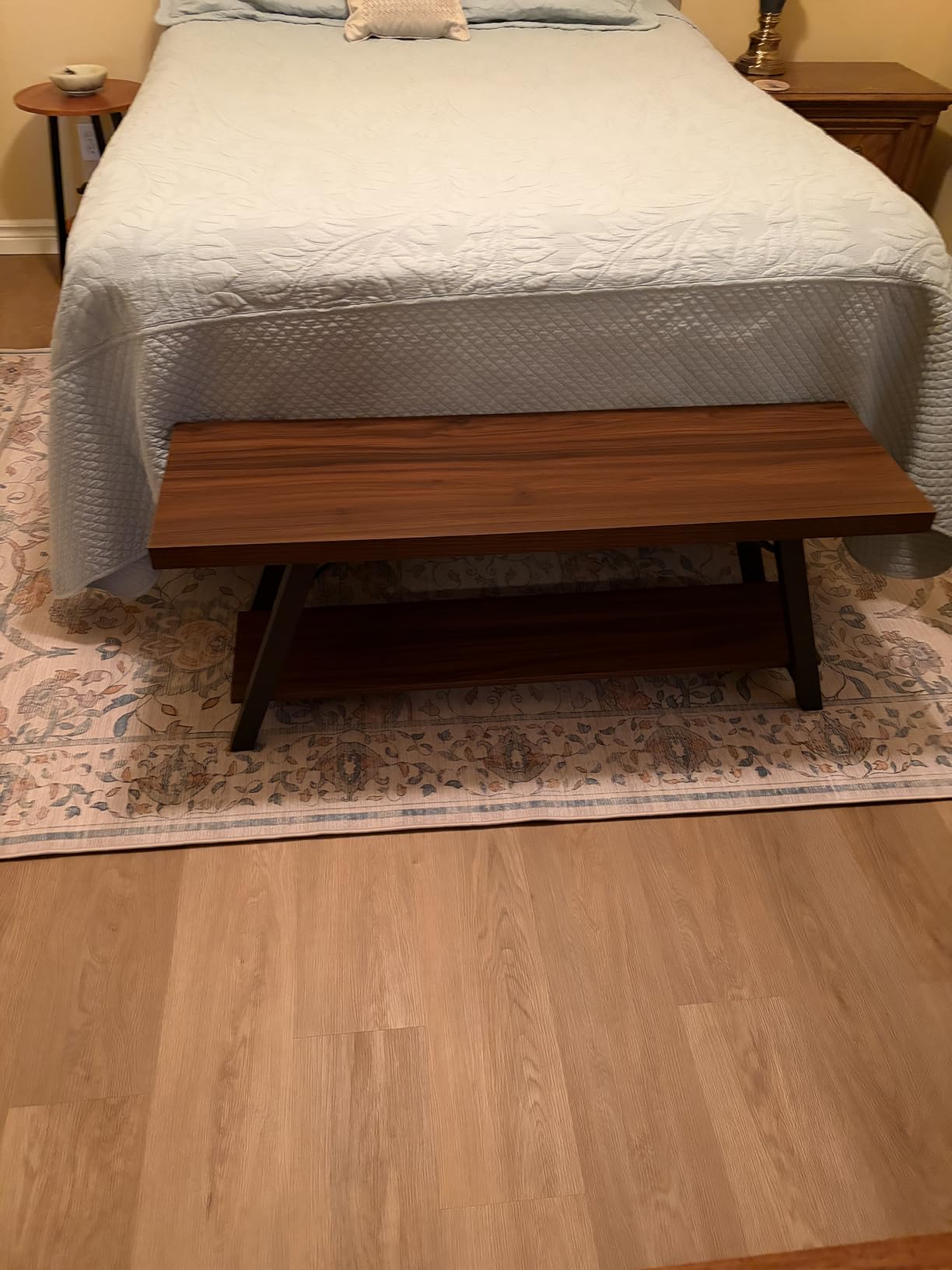LVB Rustic Entryway Bench with Storage, Hallway Bench for Entryway, 47 in | Rustic Brown Entry Way Bench for Bedroom Hallway Living Room, Wooden Metal Accent Foyer Bench Seat for Entrance Sitting customer photo 1