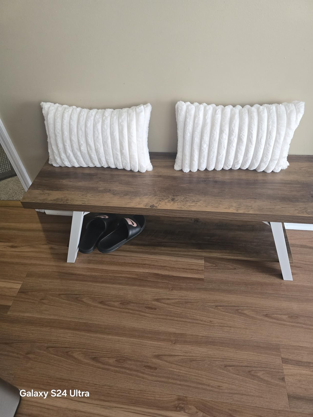 LVB Rustic Entryway Bench with Storage, Hallway Bench for Entryway, 47 in | Rustic Brown Entry Way Bench for Bedroom Hallway Living Room, Wooden Metal Accent Foyer Bench Seat for Entrance Sitting customer photo 2