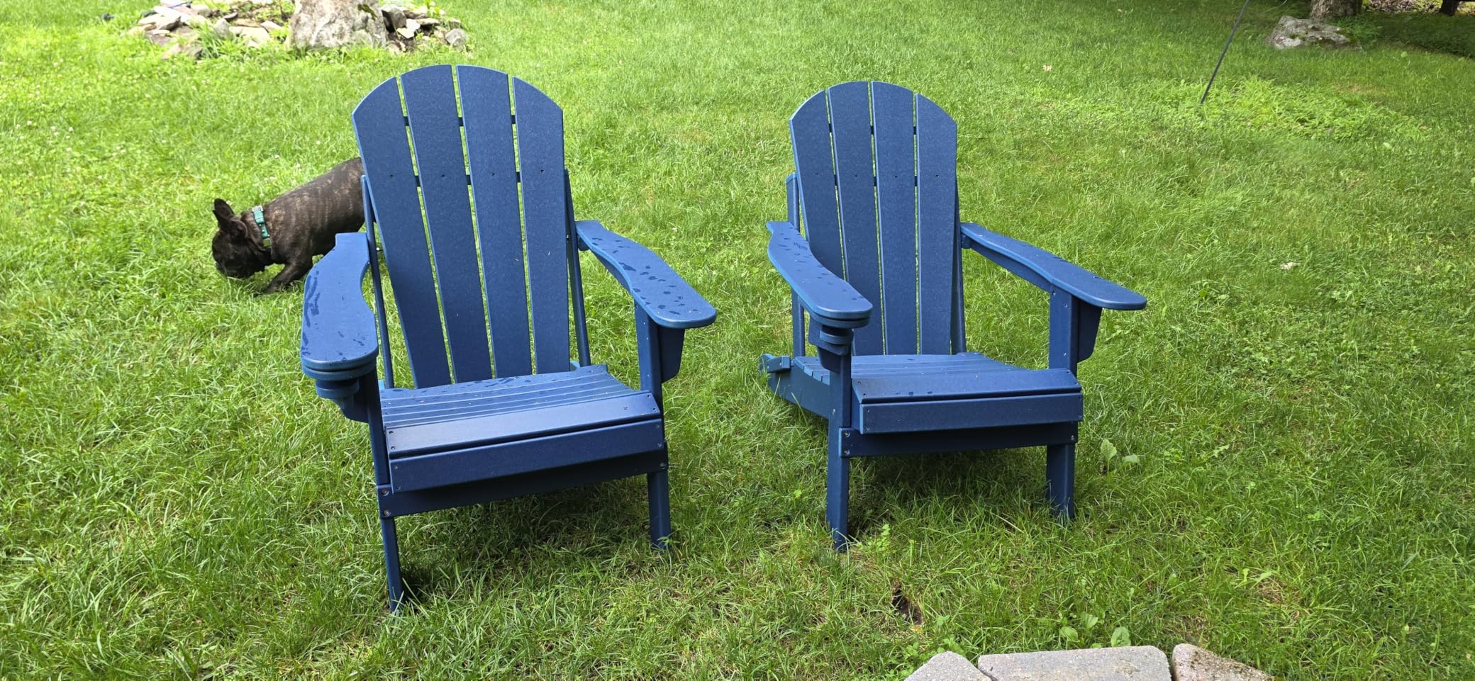 GREENVINES Folding-Adirondack-Chairs-Set-of-2 | HDPE Plastic | Fire Pit Chair | All Weather | Cup Holder | Blue | for Deck Backyard Patio Outdoor Garden customer photo 1