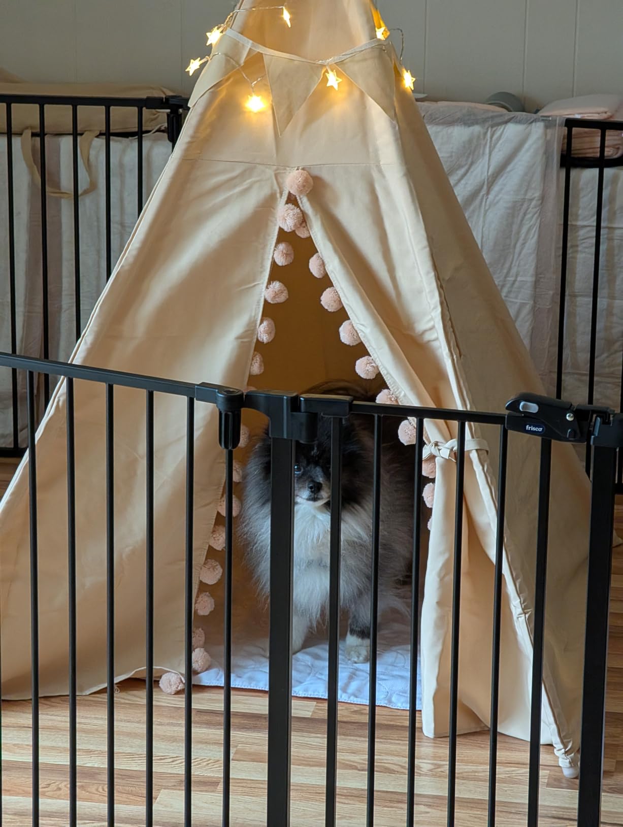 RONGFA Teepee for Kids Tent Indoor with Floor Mat,Carry Bag,Banner,Play Cottage with Star Light, Cotton Canvas Kids Teepee Tent for Girls & Boys, Pompom Ball Design, Foldable Teepee Tent customer photo 1