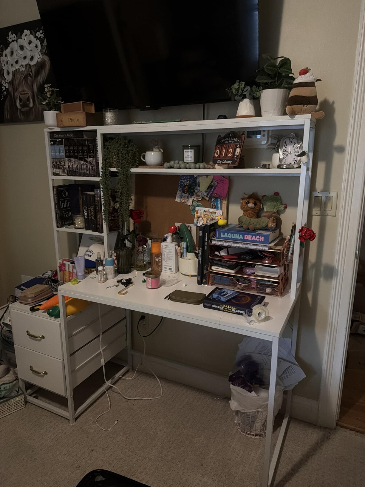Tribesigns 55 Inch Computer Desk with 2 Drawers and Storage Shelves, Rustic Office Desk with Hutch, Study Writing Gaming Table Laptop Workstation for Home Office (White) customer photo 1