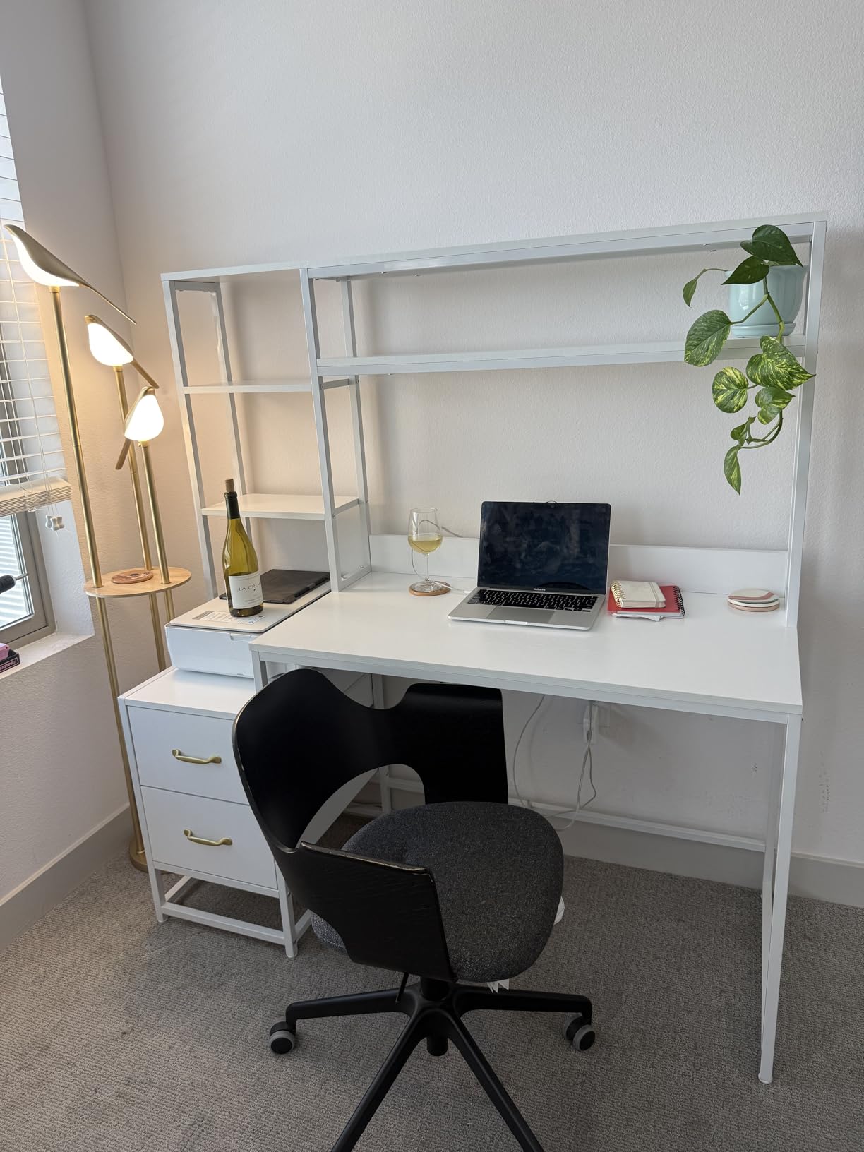 Tribesigns 55 Inch Computer Desk with 2 Drawers and Storage Shelves, Rustic Office Desk with Hutch, Study Writing Gaming Table Laptop Workstation for Home Office (White) customer photo 2