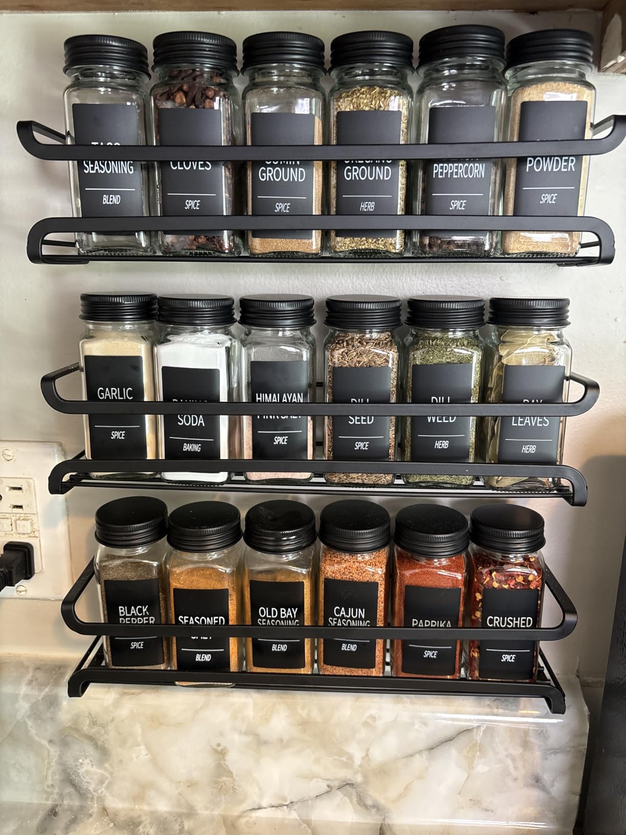 Bunoxea Spice Rack Wall Mounted 4 Pack, For Spice Jars & Seasonings, Black | 4 Removable Hooks, Screw or Adhesive Hanging, Space-Saving, For Kitchen Cabinet, Pantry Door, Stove, RV Use customer photo 1
