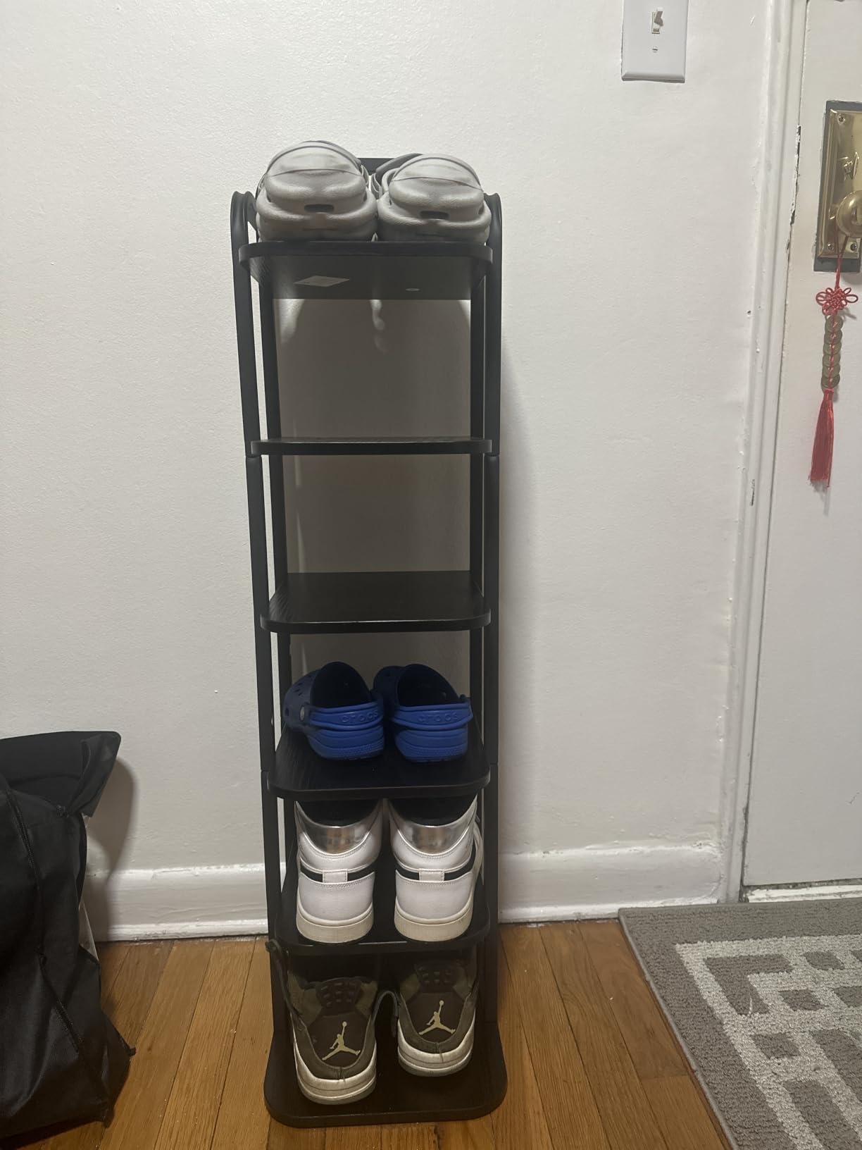 Hzuaneri 6 Tiers Vertical Shoe Rack, Narrow Shoe Tower, Tall Shoes Shelf with 2 Hooks, Adjustable Shelves, Corner Shoes Shelves for Small Spaces, Entryway, Living Room, Rustic Brown SR04201B customer photo 1