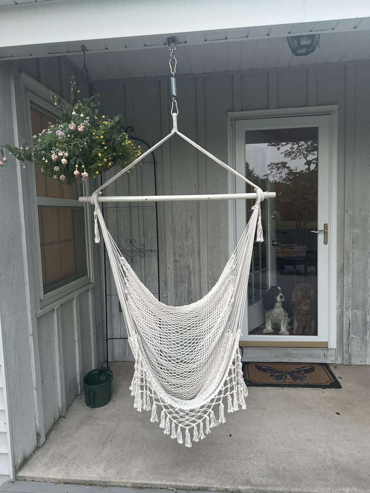 Chihee Hammock Chair Handmade Woven Mesh Hanging Seat Metal Spreader Bar | Cotton Blended Rope Hanging Chair Ventilated Soft-Spun Large Stretch Hammock Swing, Elegant Macrame Indoor Outdoor Garden customer photo 2