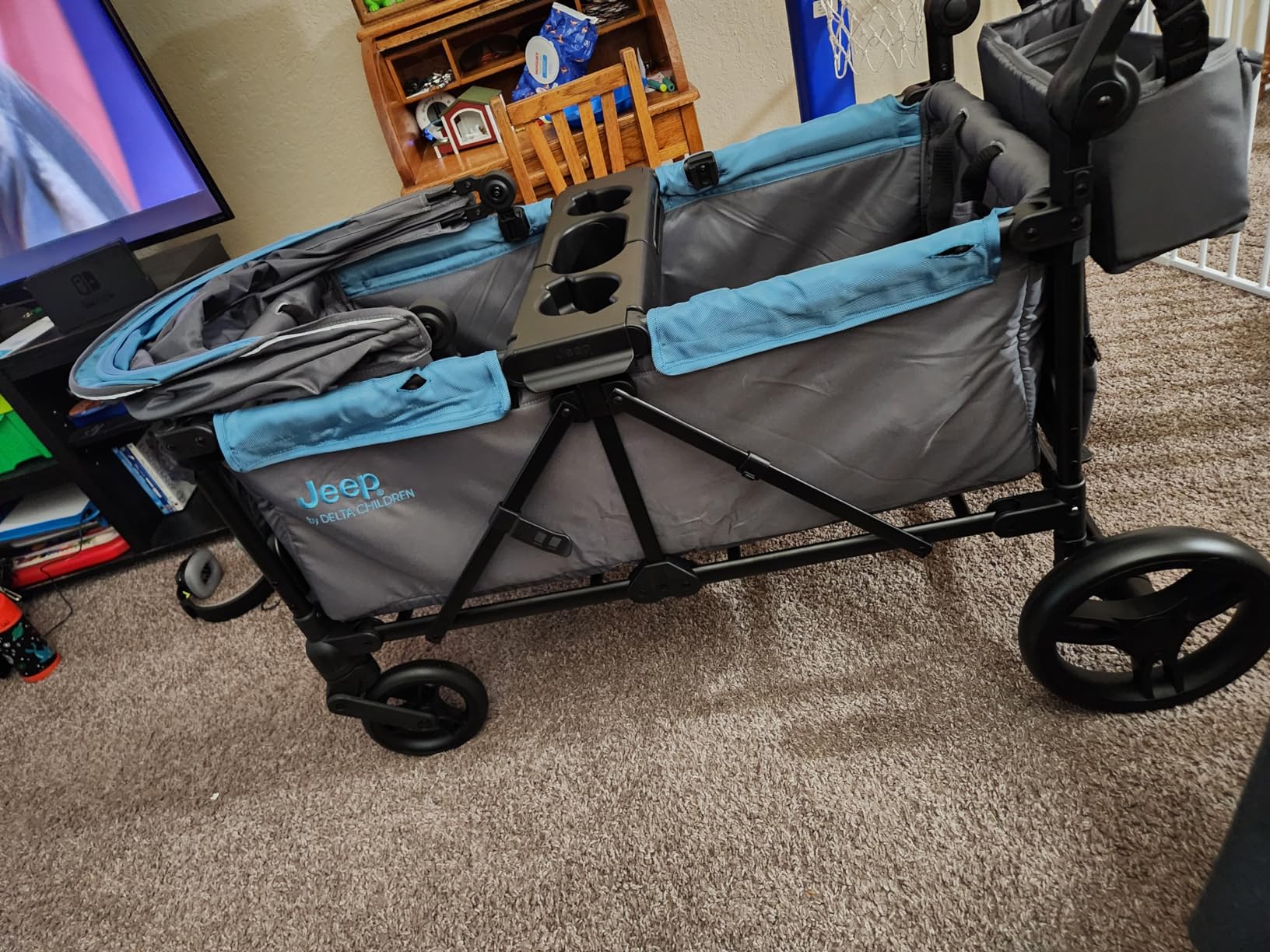 Jeep Sport All-Terrain Stroller Wagon by Delta Children - Includes Canopy, Parent Organizer, Adjustable Handlebar, Snack Tray & Cup Holders, Grey/Blue Moon customer photo 2